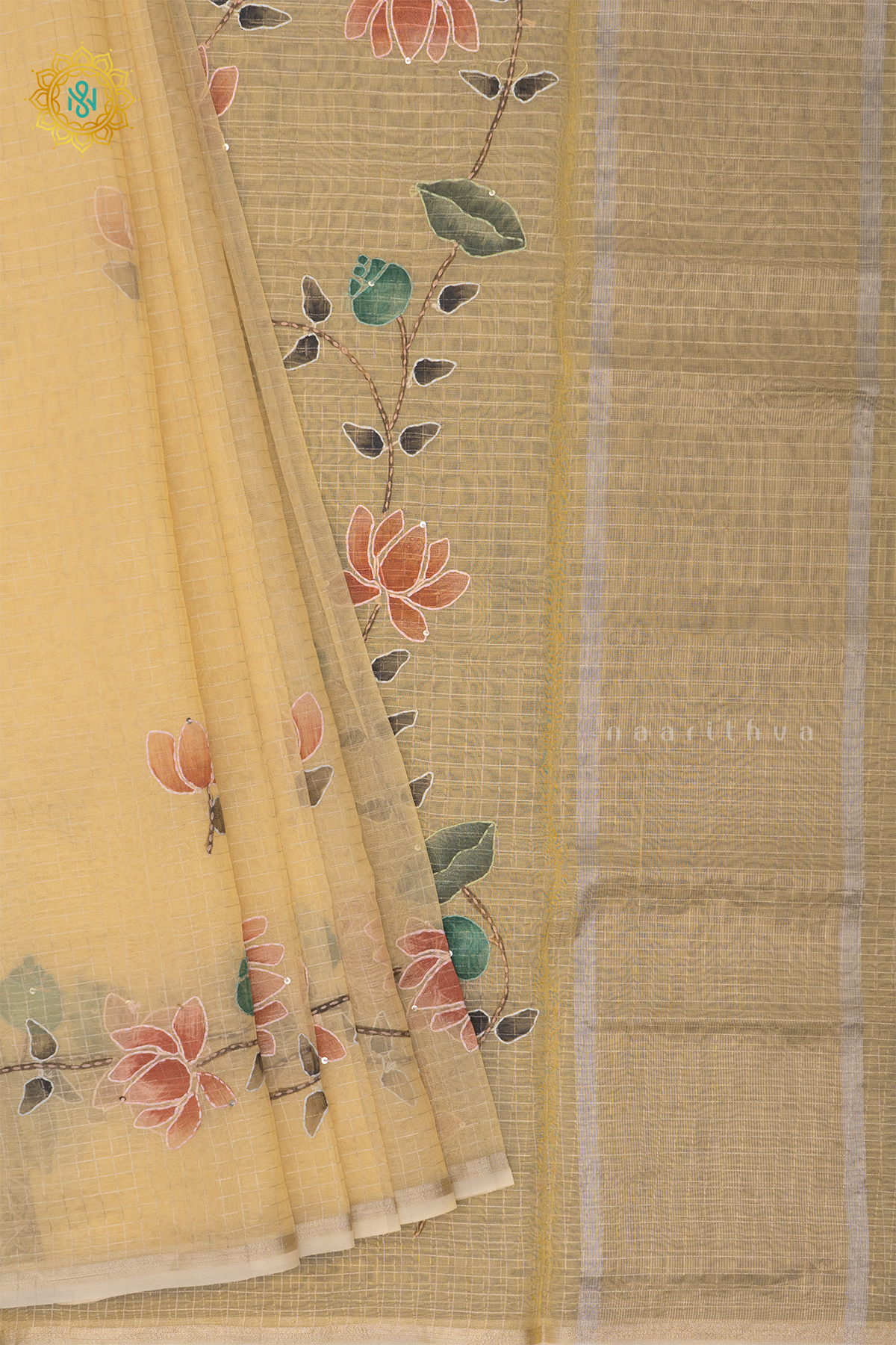 PEACHISH ORANGE - ORGANZA WITH KATHA WORK