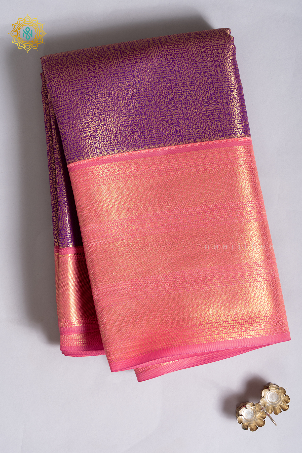 PURPLE WITH PEACH - SEMI KANCHI