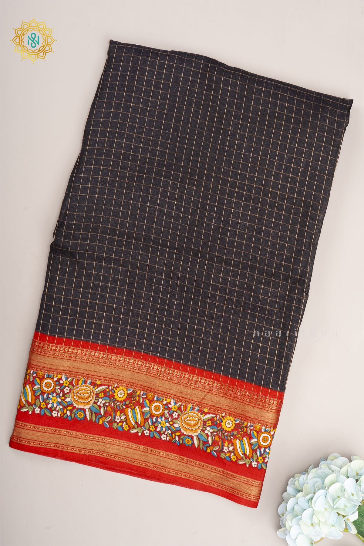 BLACK WITH RED - SEMI GEORGETTE