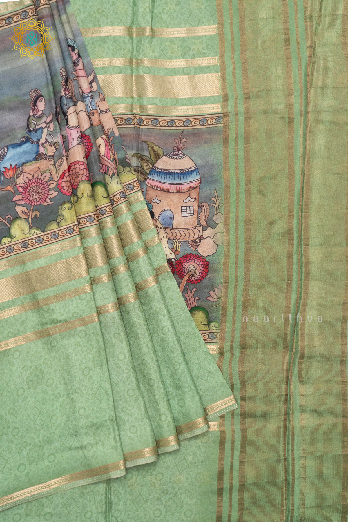 PISTA GREEN WITH SAGE GREEN - SEMI CREPE SILK