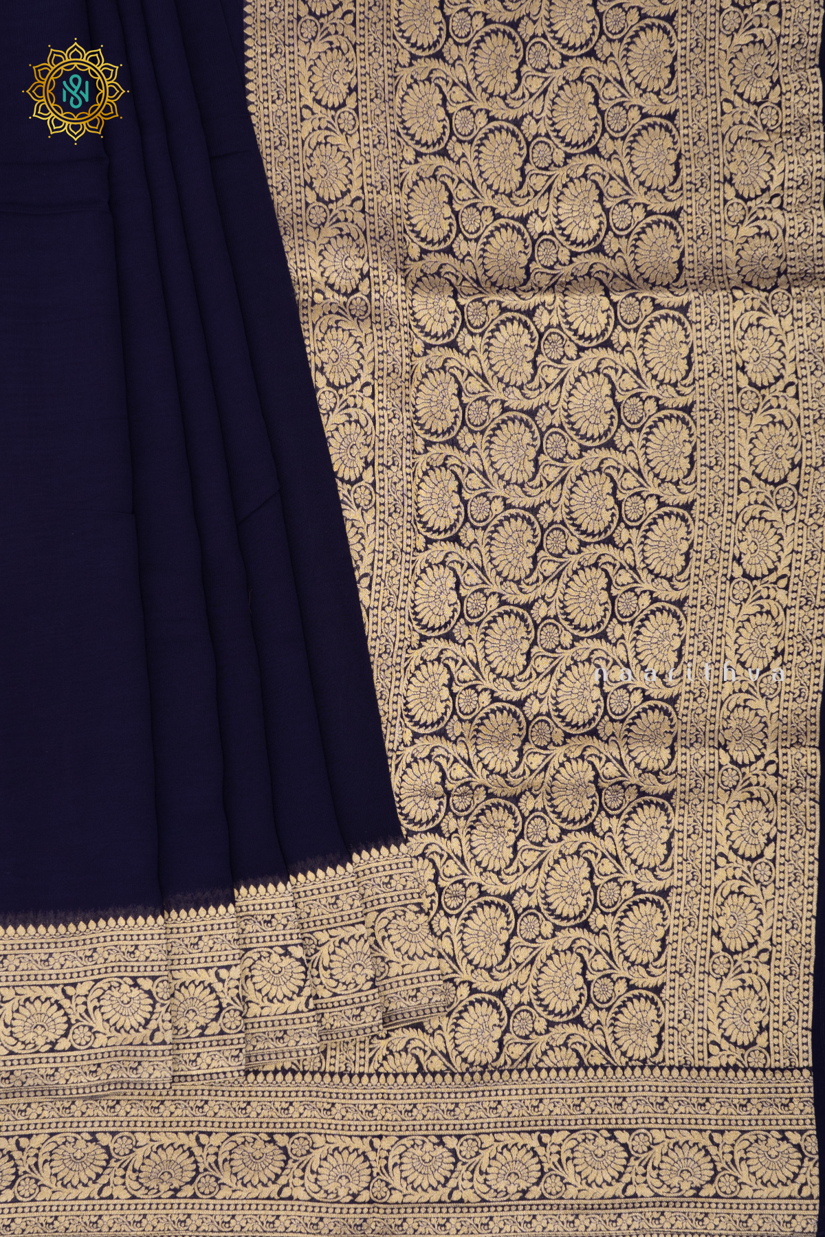 NAVY BLUE WITH RED - SEMI GEORGETTE