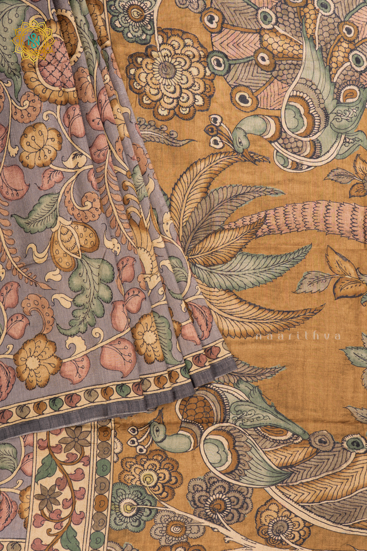 LIGHT BISCUIT WITH ELEPHANT GREY - SEMI TUSSAR SILK