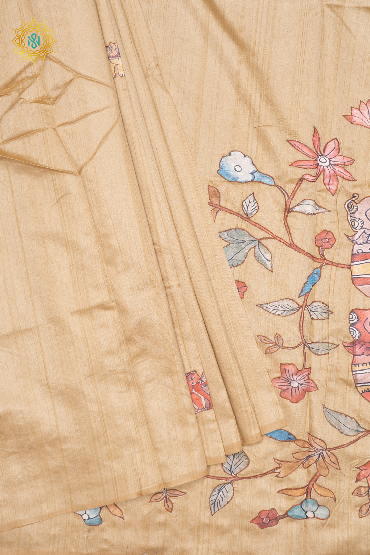 BEIGE WITH OFF WHITE - SEMI TUSSAR SILK