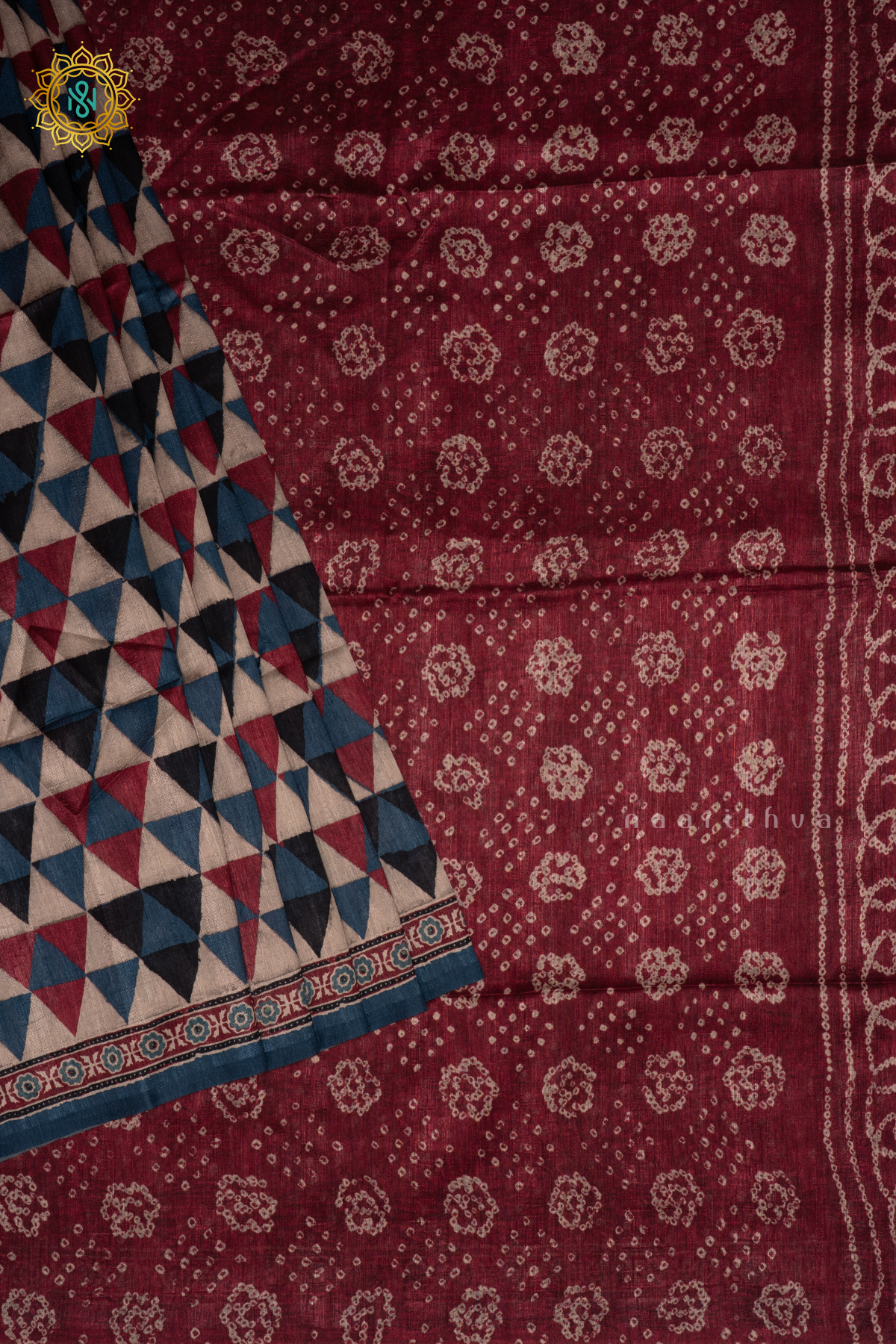 Maroon Semi Gicha Tussar Silk Saree With Printed Body, Pallu And Blouse