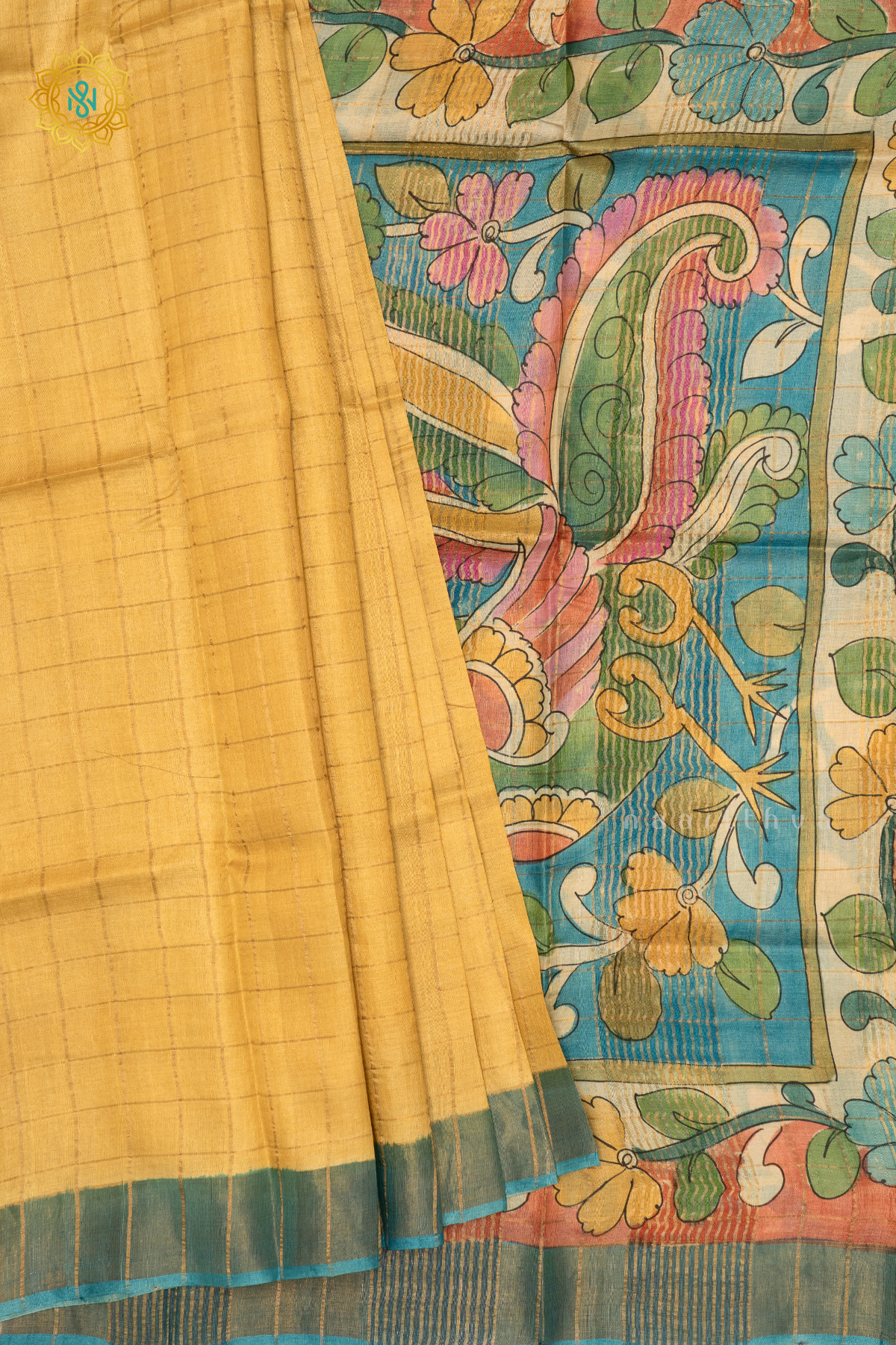 YELLOW WITH SKY BLUE - PURE TUSSAR SILK