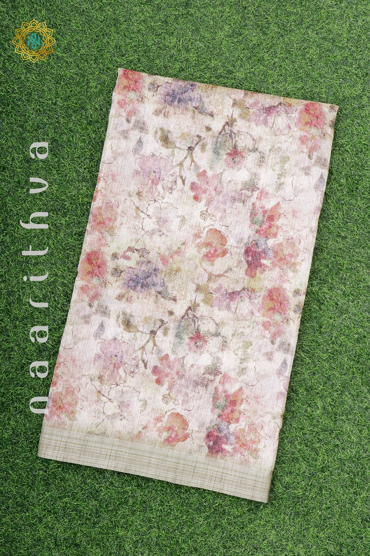 WHITE WITH OLIVE GREEN - JUTE COTTON