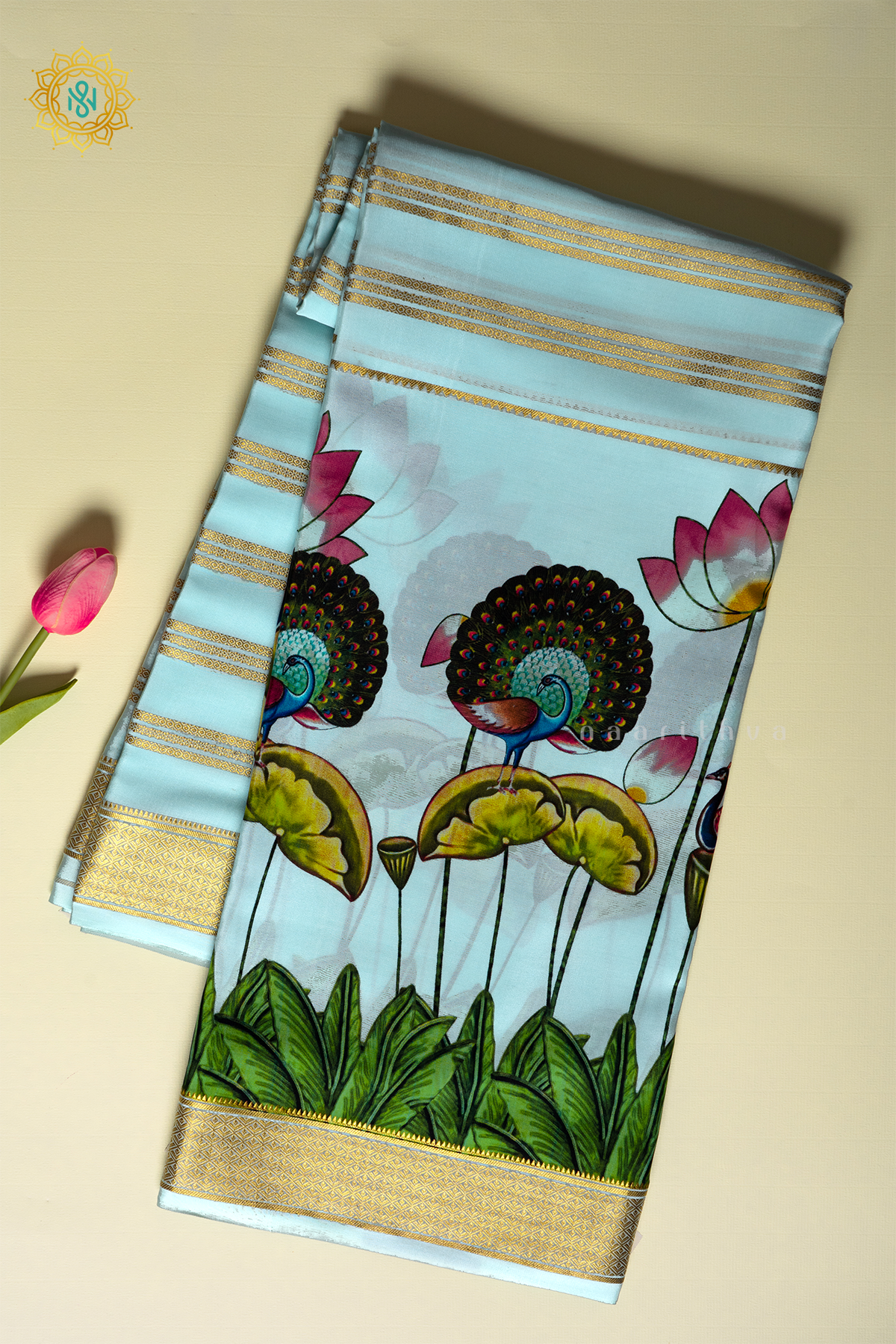 AQUA BLUE - PURE MYSORE CREPE SILK