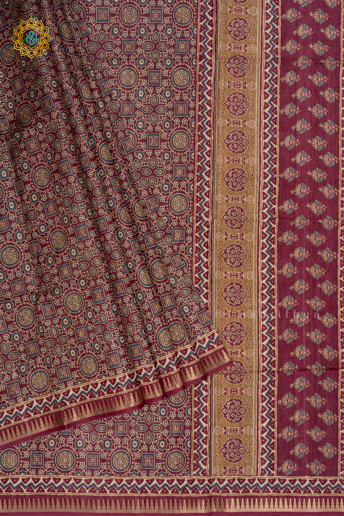Rouge Pink - Semi Gicha Tussar Saree Allover Ajrakh Printed Body With Pallu And Blouse