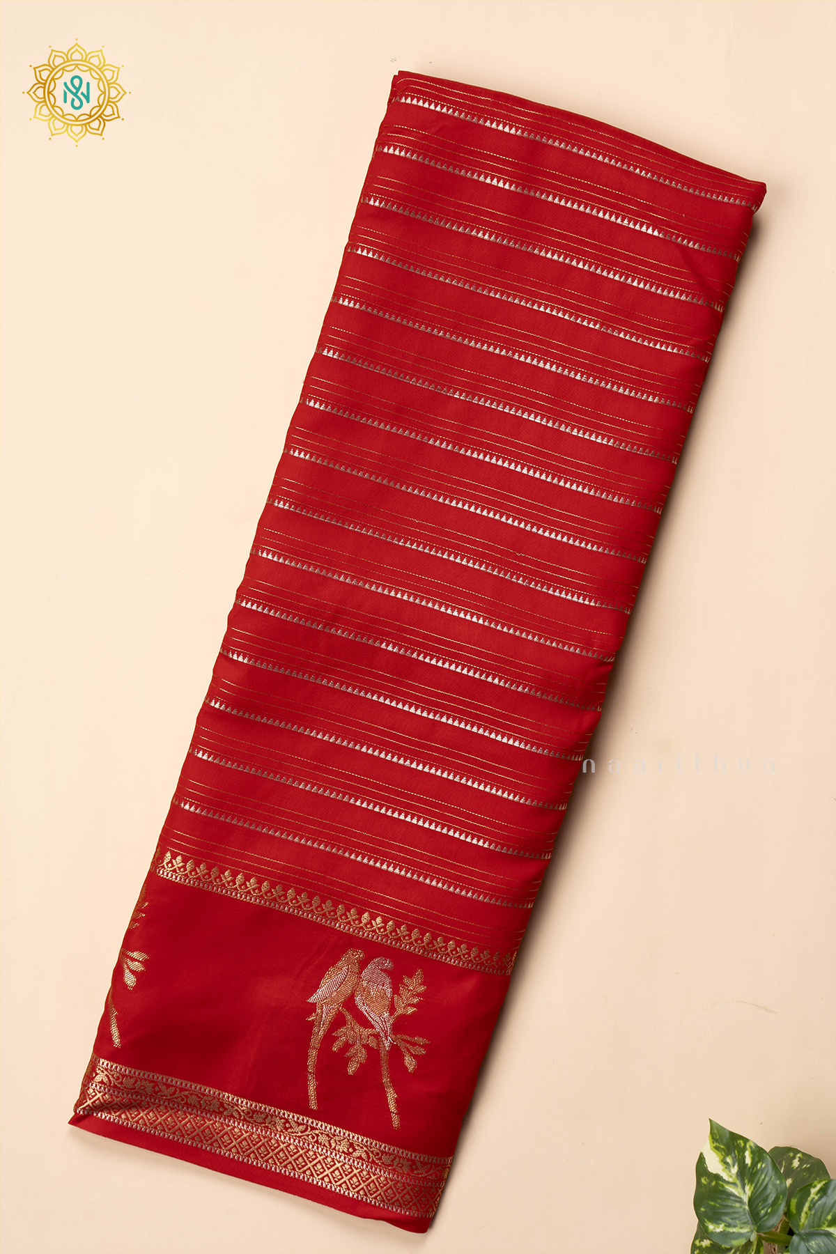 RED WITH BOTTLE GREEN - SEMI CREPE SILK