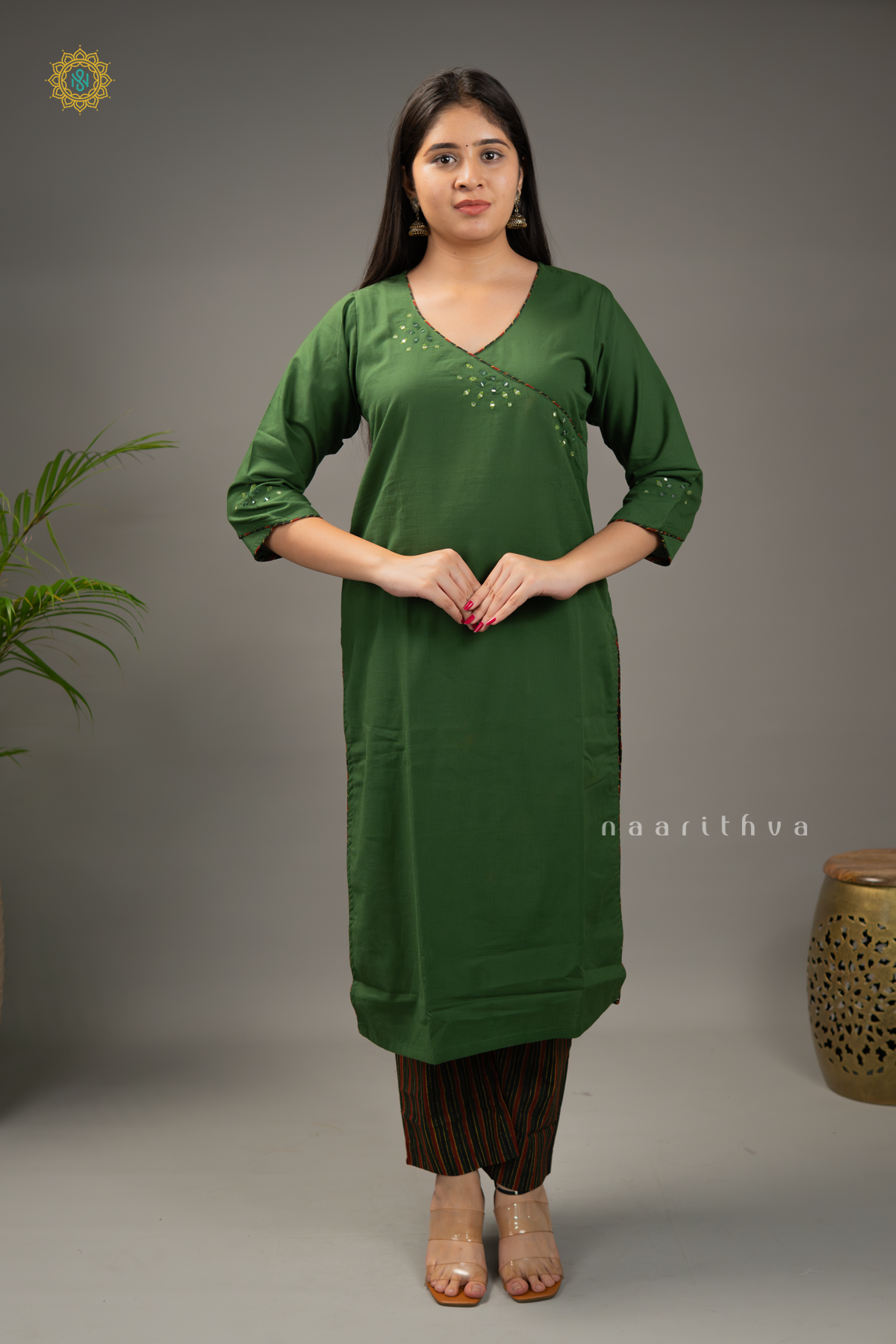 GREEN - COTTON 2PC SALWAR SUIT WITH TOP & PRINTED BOTTOM