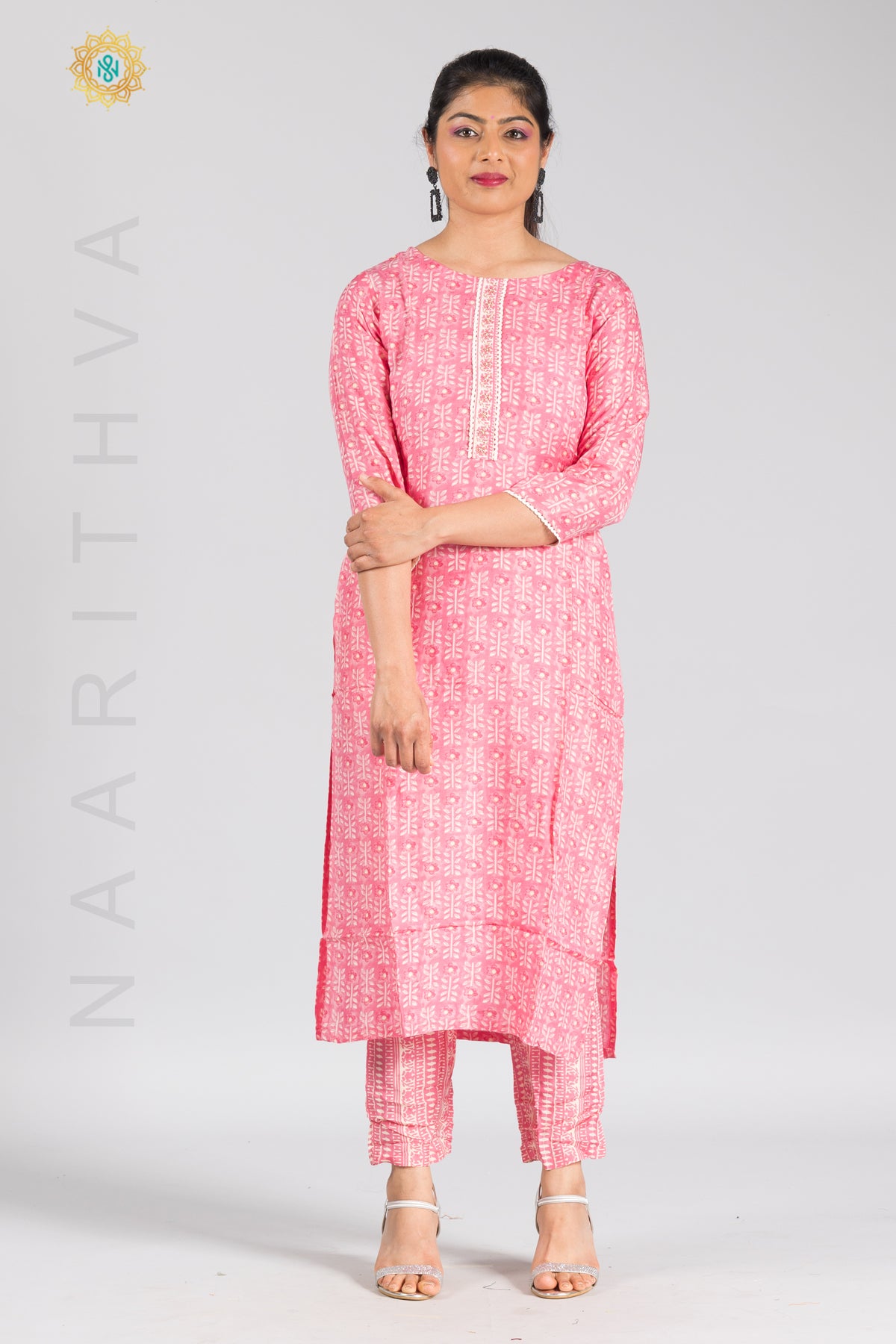 PINK - PRINTED STRAIGHT CUT KURTI & BOTTOM SUIT