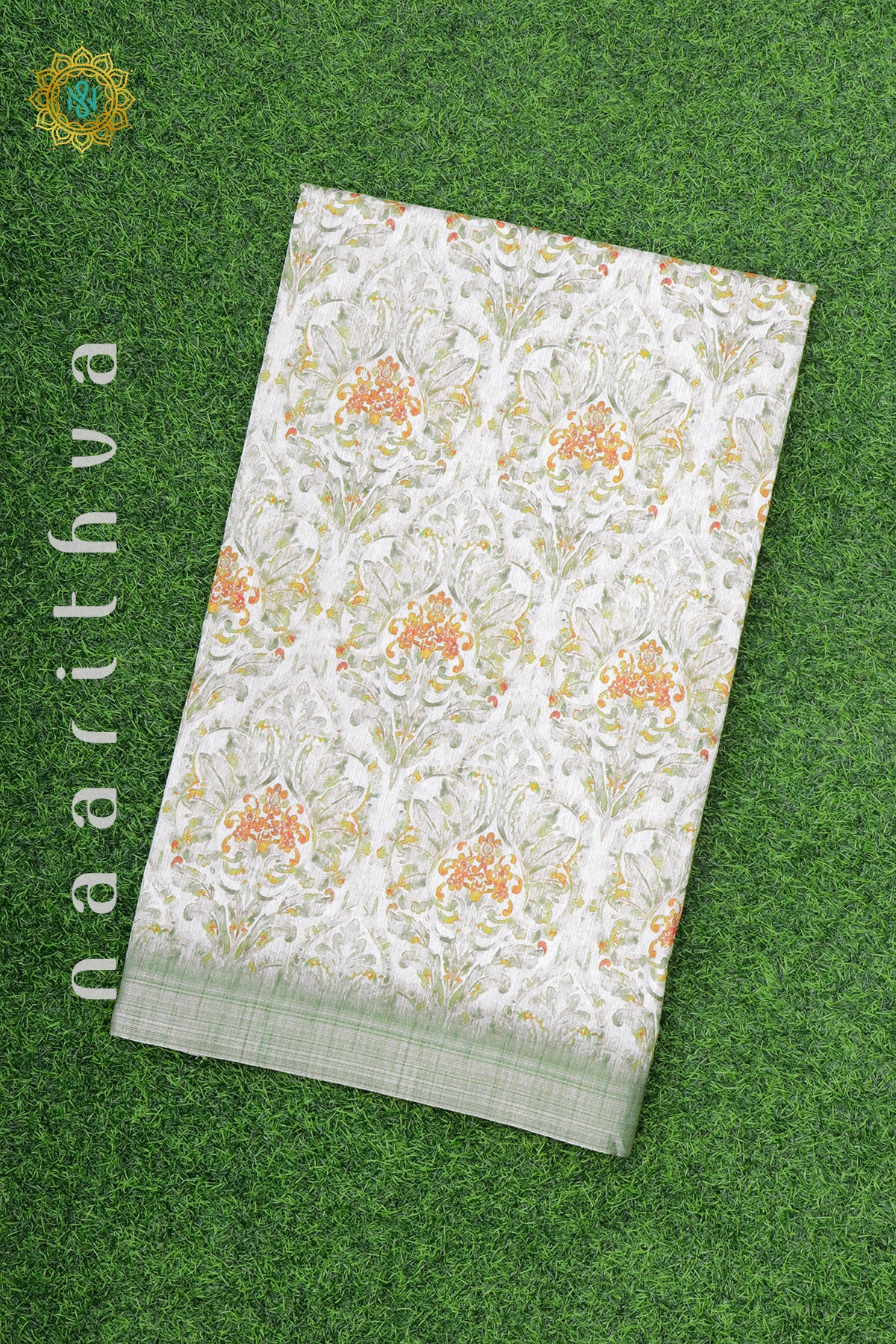 WHITE WITH GREEN - JUTE COTTON