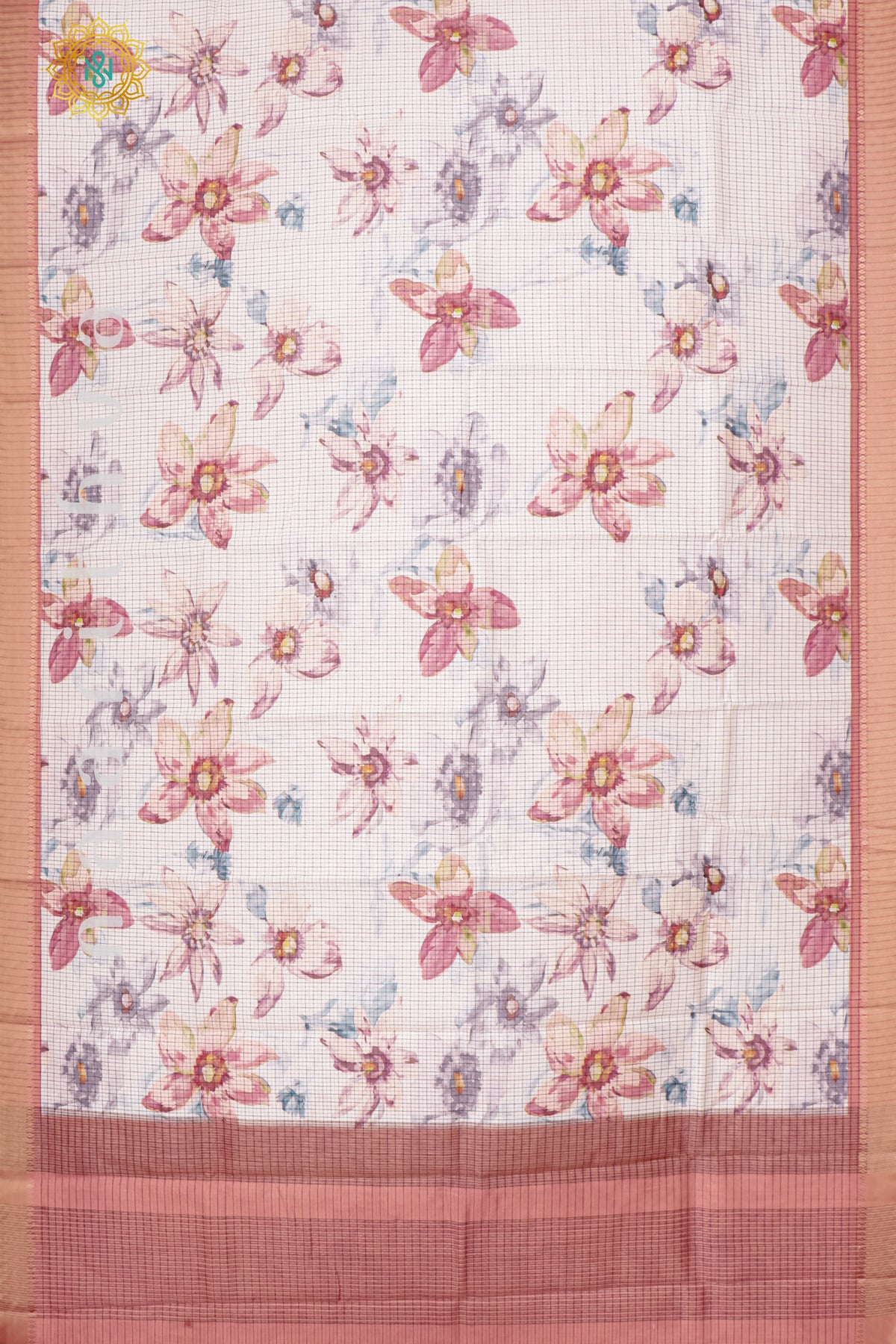 OFF WHITE WITH PEACH - CHANDERI SILK COTTON