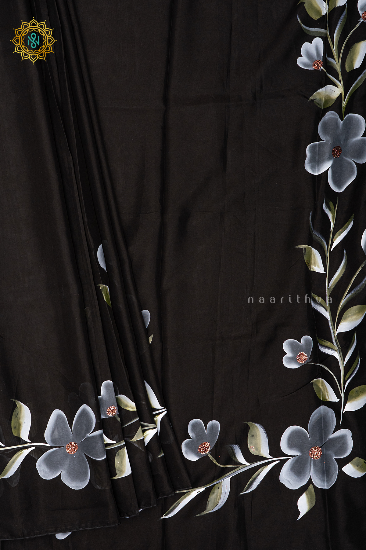 BLACK - ORGANZA HAND PAINTED