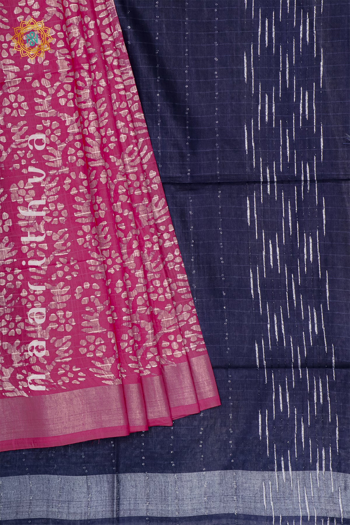 PINK WITH NAVY BLUE - SLUB COTTON