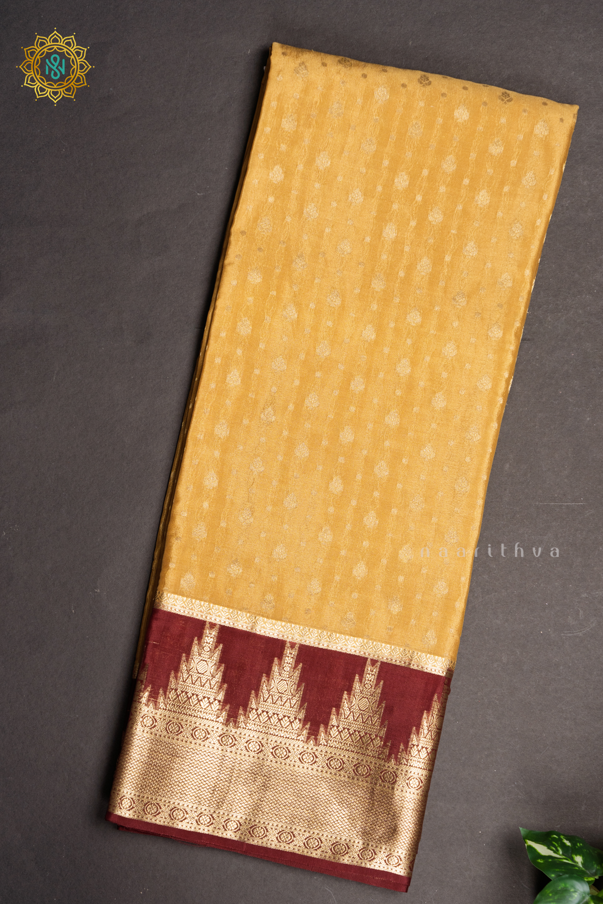LIGHT BISCUITS WITH MAROON - PURE MYSORE CREPE SILK