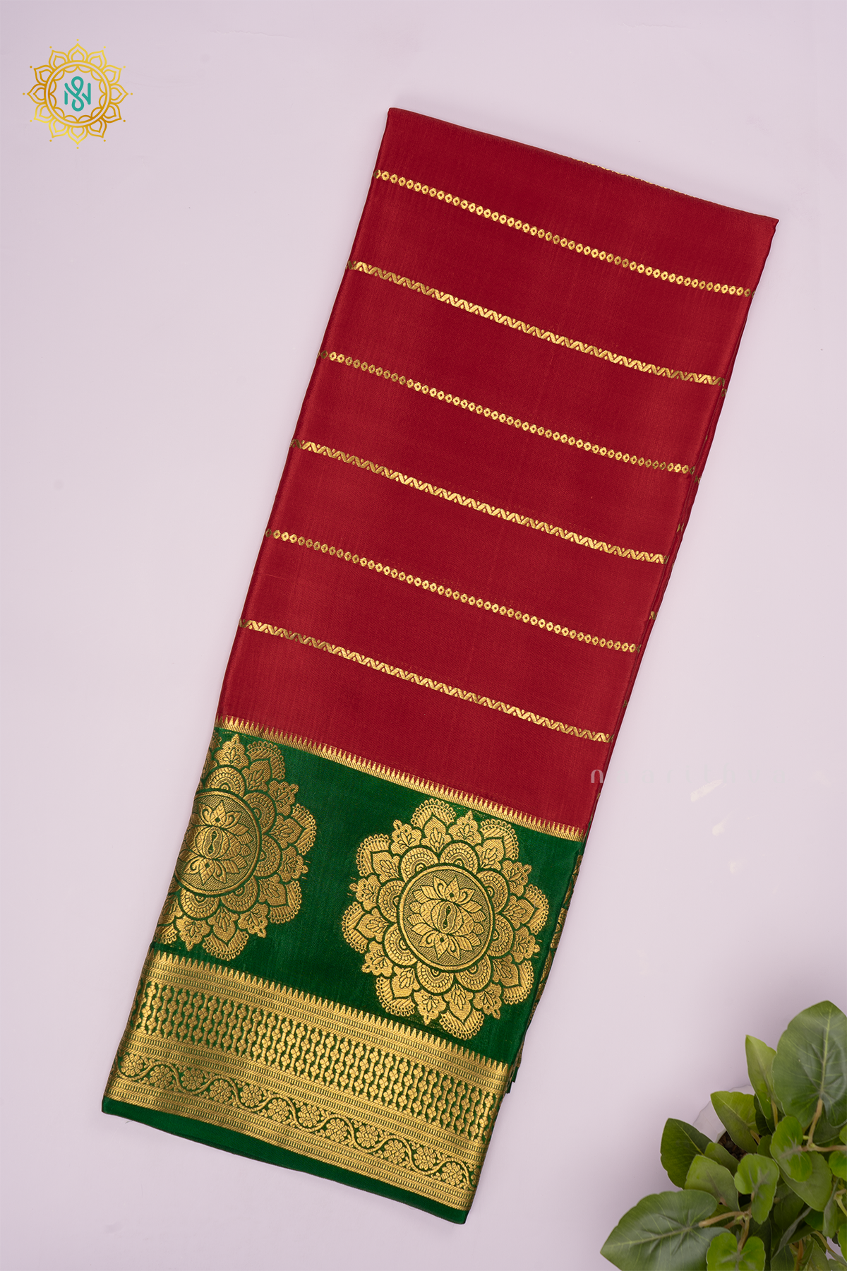RED WITH GREEN - PURE MYSORE CREPE SILK