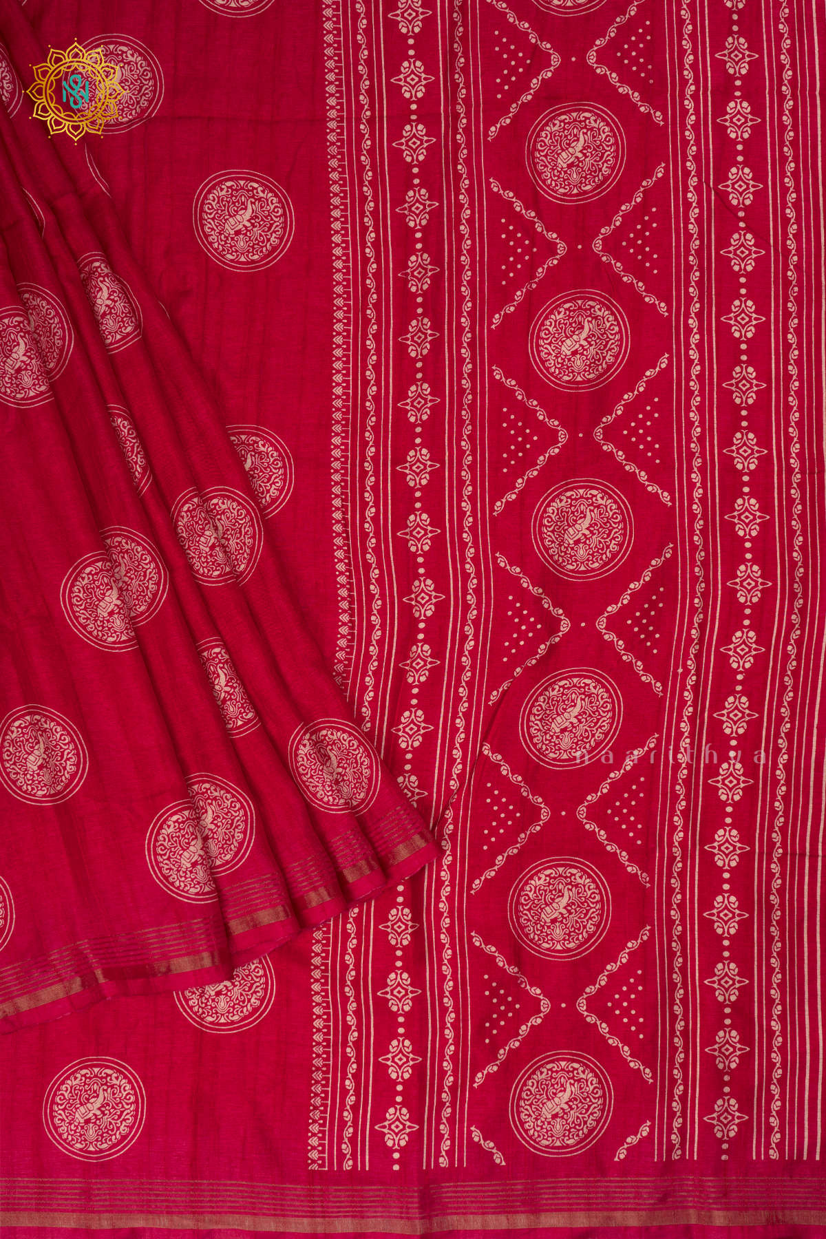 Red - Semi Tussar Silk Saree Allover Printed Buttas on the body with Zari Border