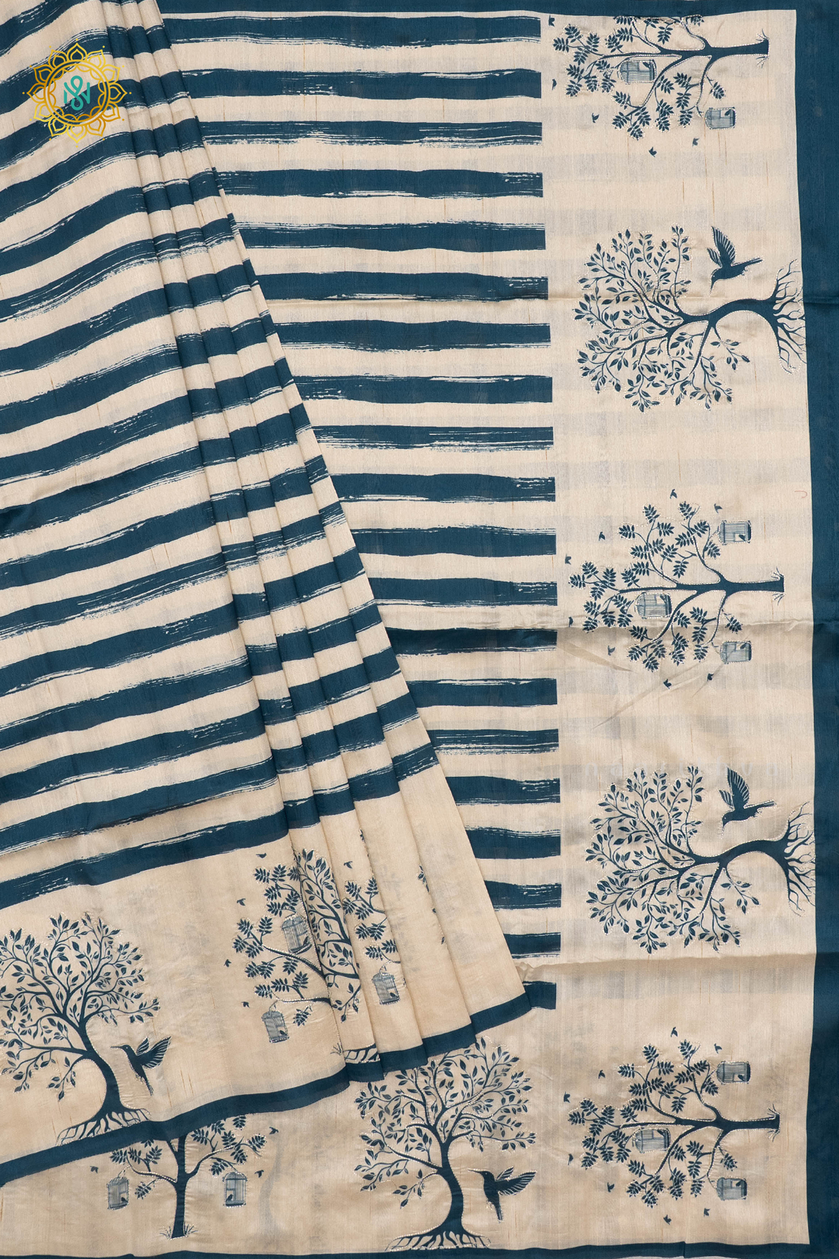 WHITE WITH TEAL BLUE - SEMI TUSSAR