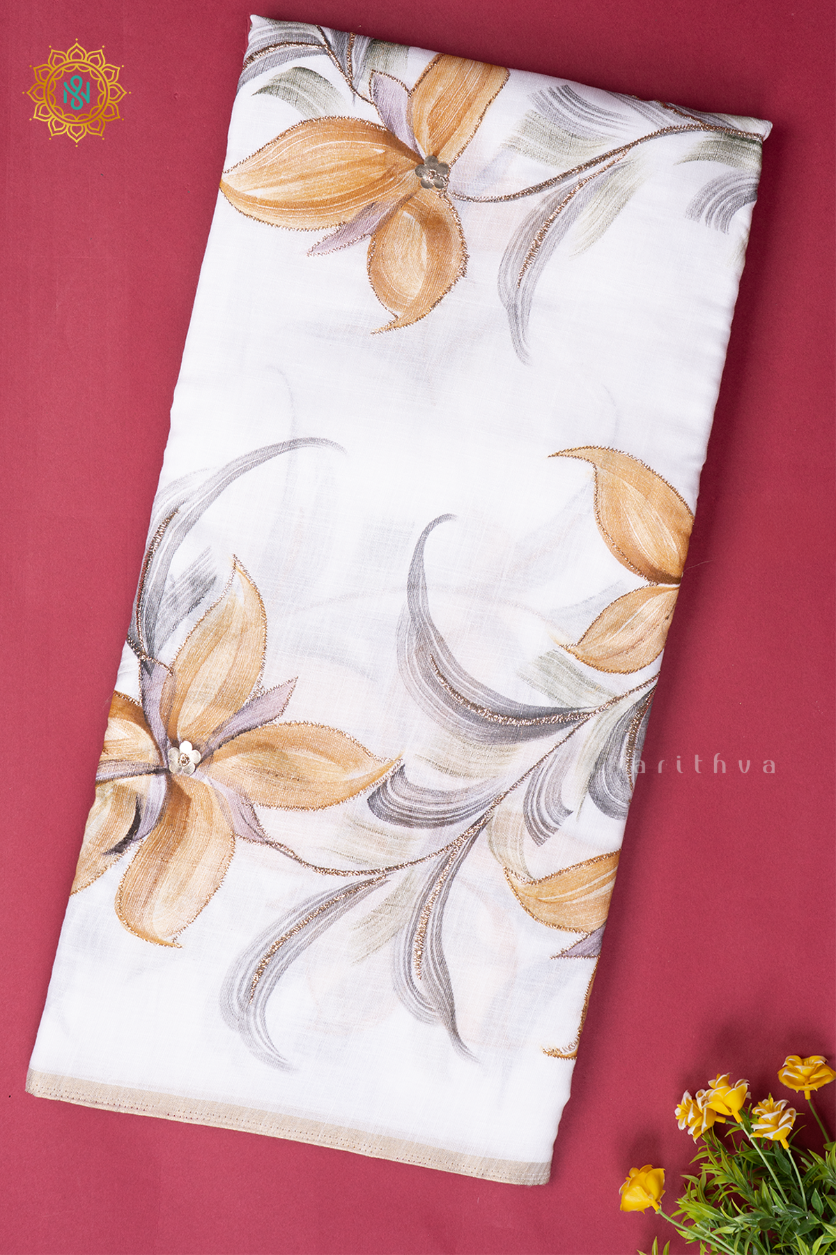 WHITE WITH YELLOW - LINEN BY COTTON
