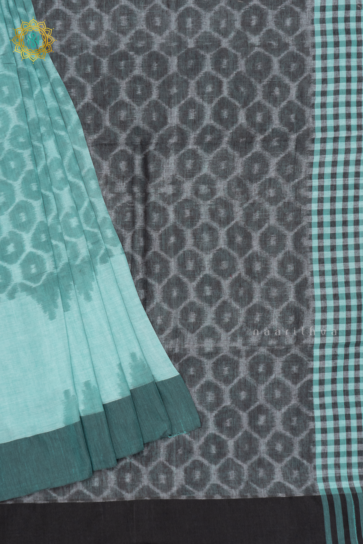 AQUA GREEN WITH BLACK - MUL COTTON