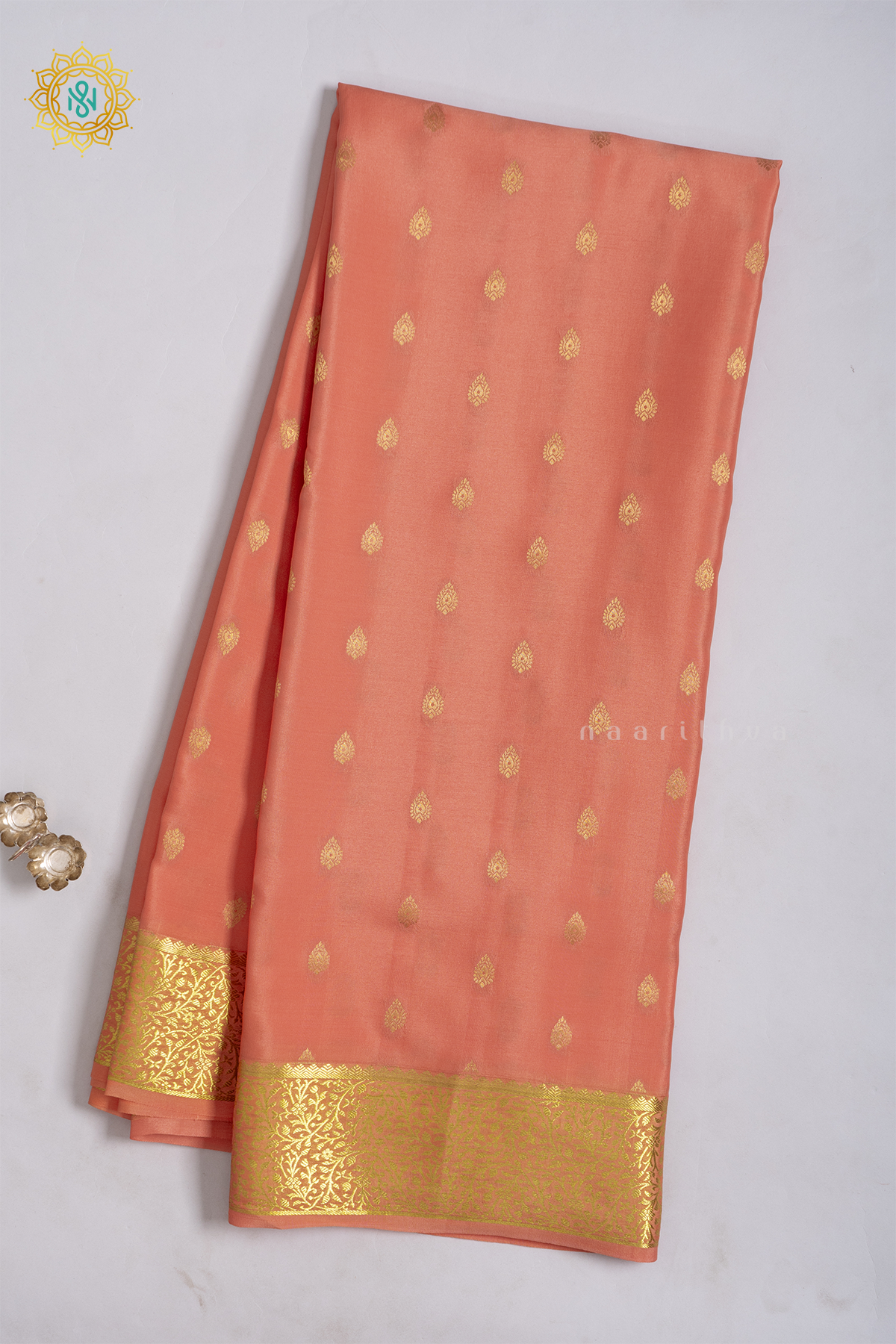 PEACHISH ORANGE - PURE MYSORE CREPE SILK