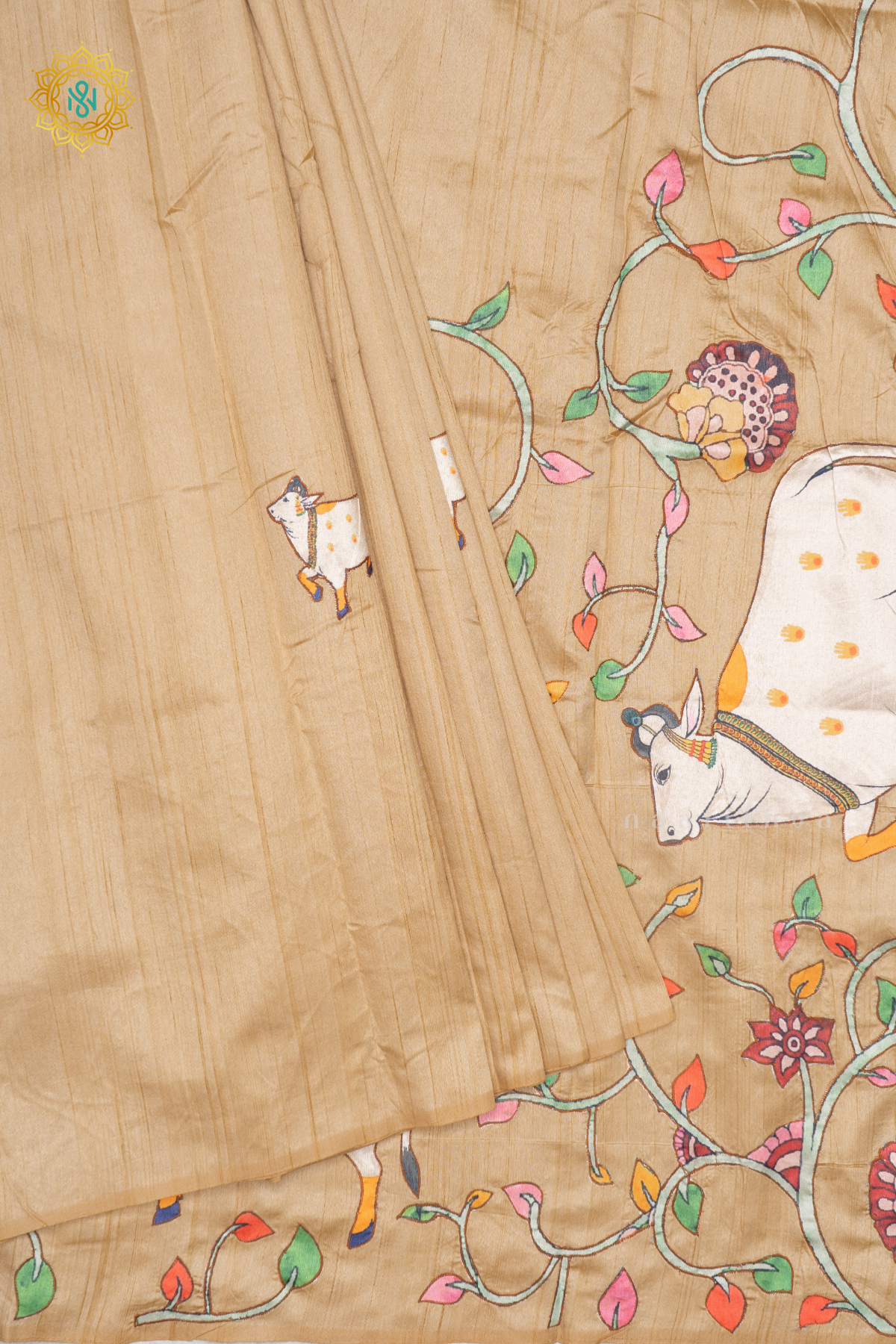 BEIGE WITH OFF WHITE - SEMI TUSSAR SILK