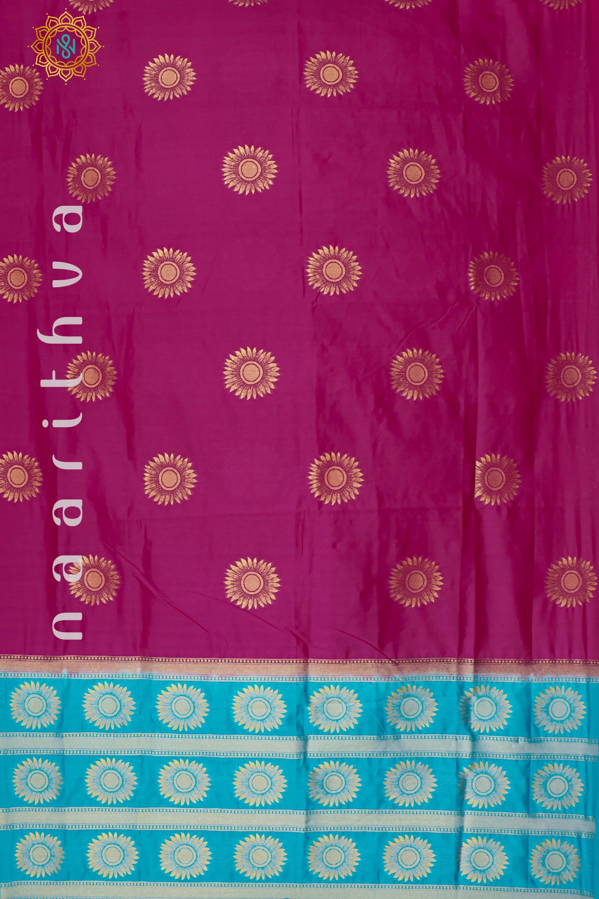 PINK WITH SKY BLUE - RAW SILK