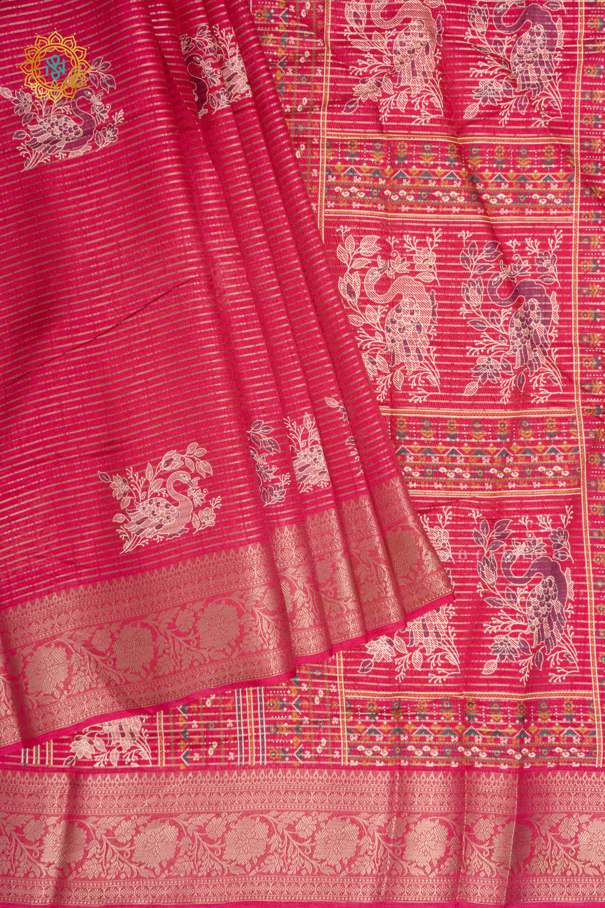 Pink Dola Silk Saree With Allover Printed Buttas And Zari Stripes With Zari Border