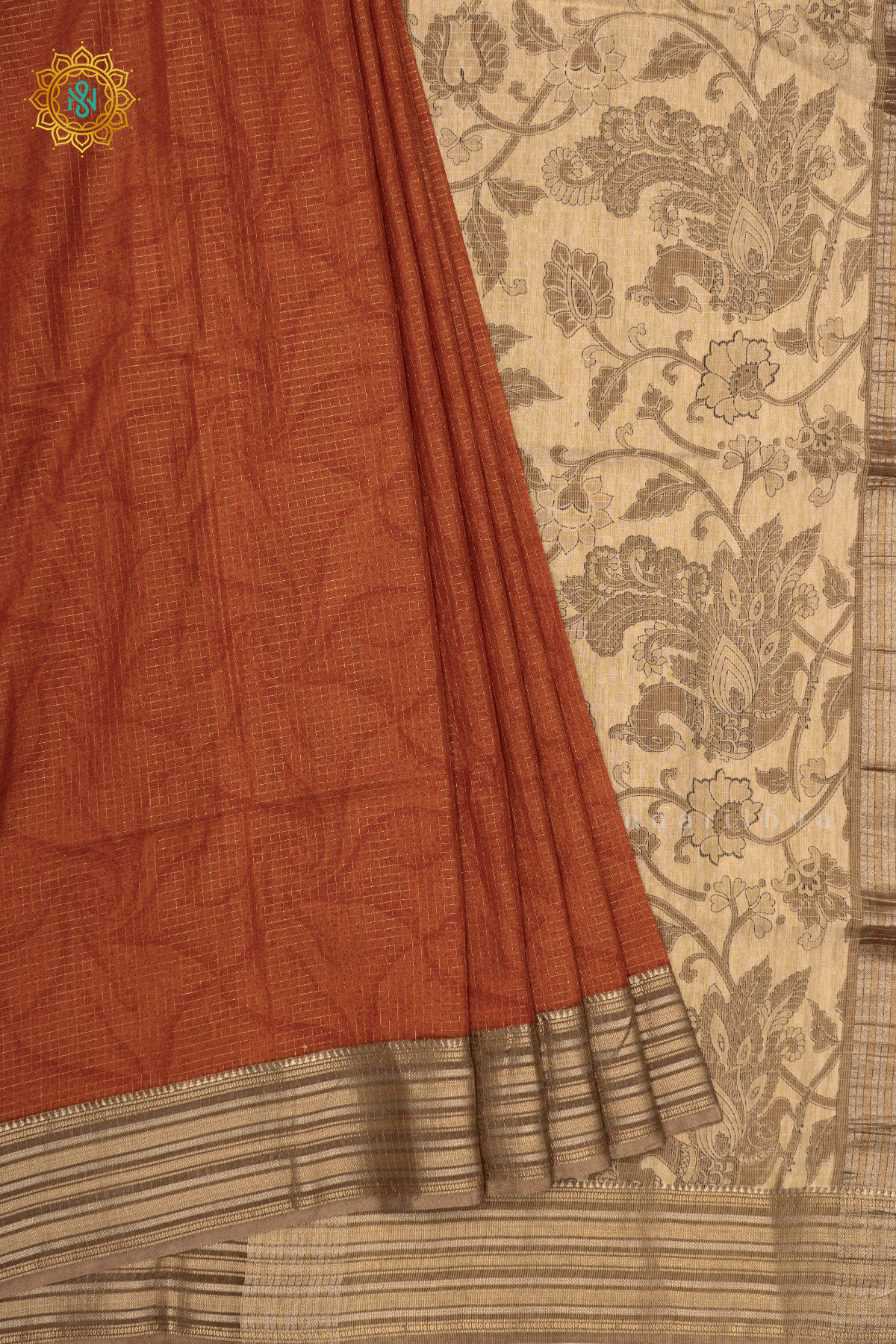 RUST ORANGE WITH BEIGE - SEMI CREPE SILK
