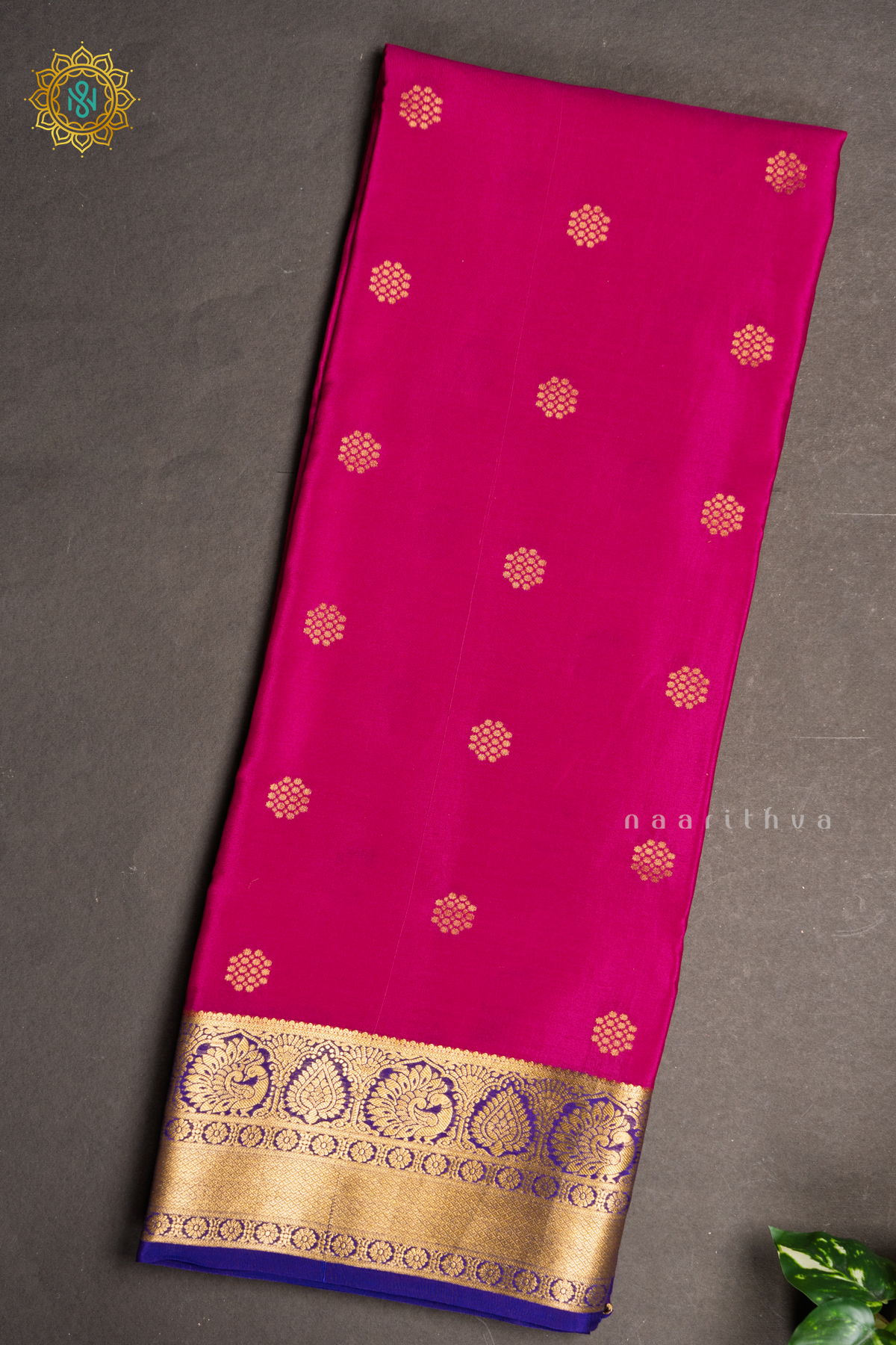 PINK WITH BLUE - PURE MYSORE CREPE SILK