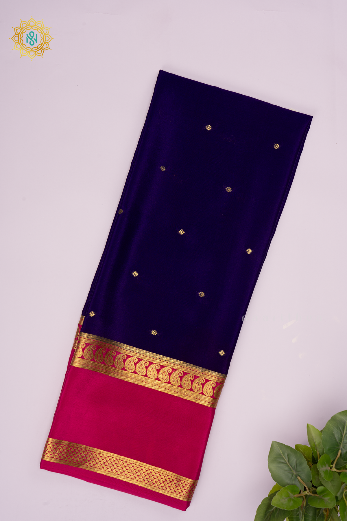 NAVY BLUE WITH RANI PINK - PURE MYSORE CREPE SILK