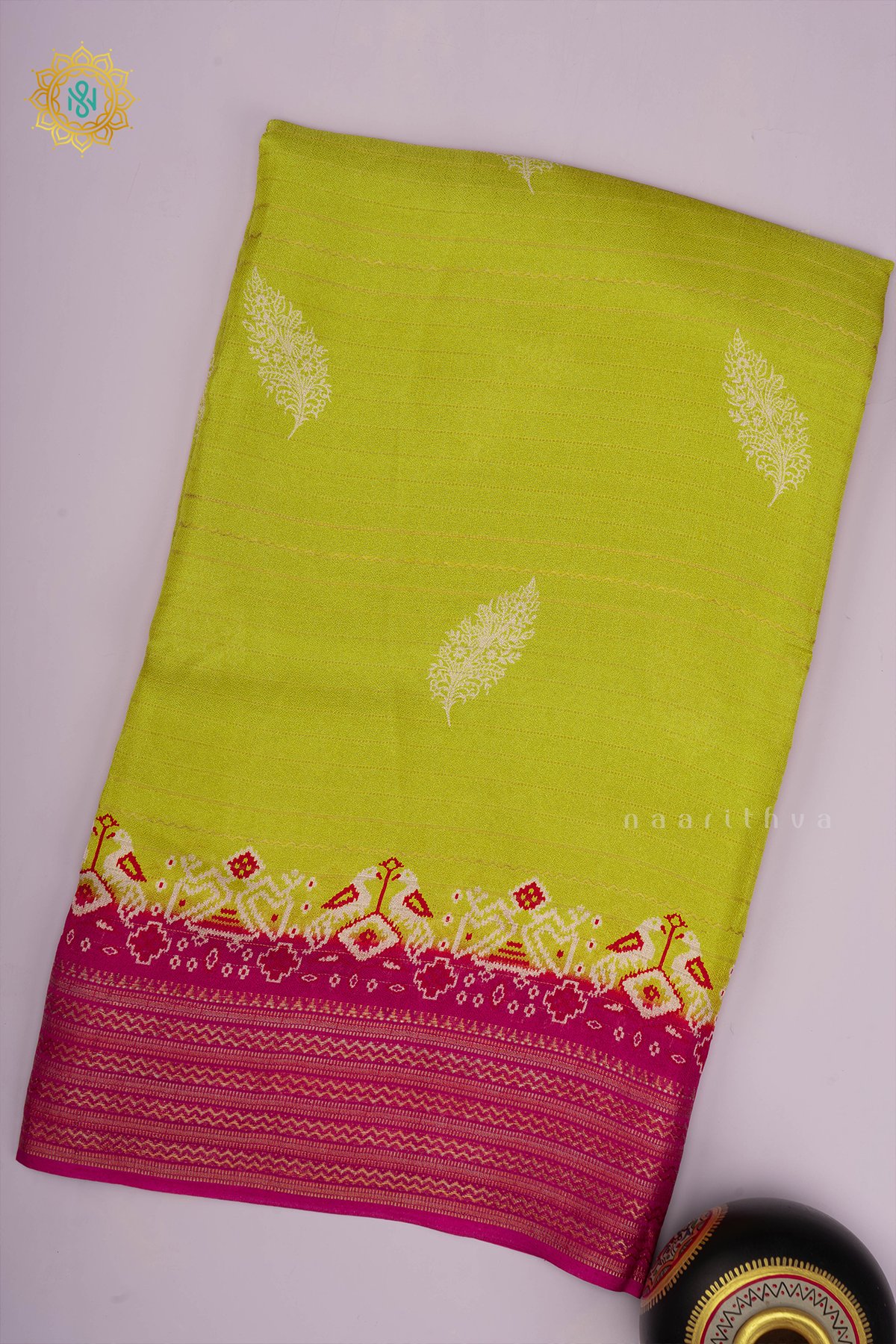 LEMON YELLOW WITH PINK - SEMI GEORGETTE