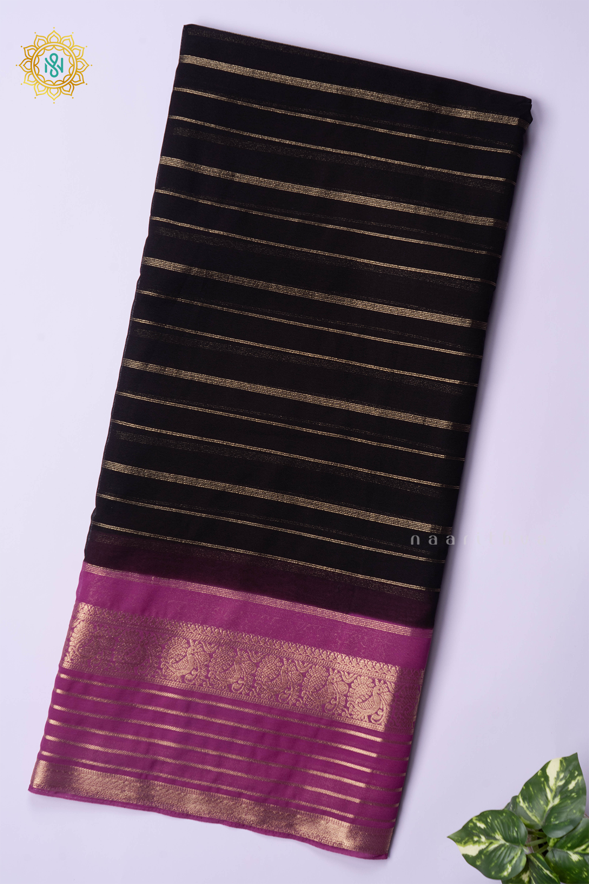 BLACK WITH LIGHT PINK - SEMI GEORGETTE