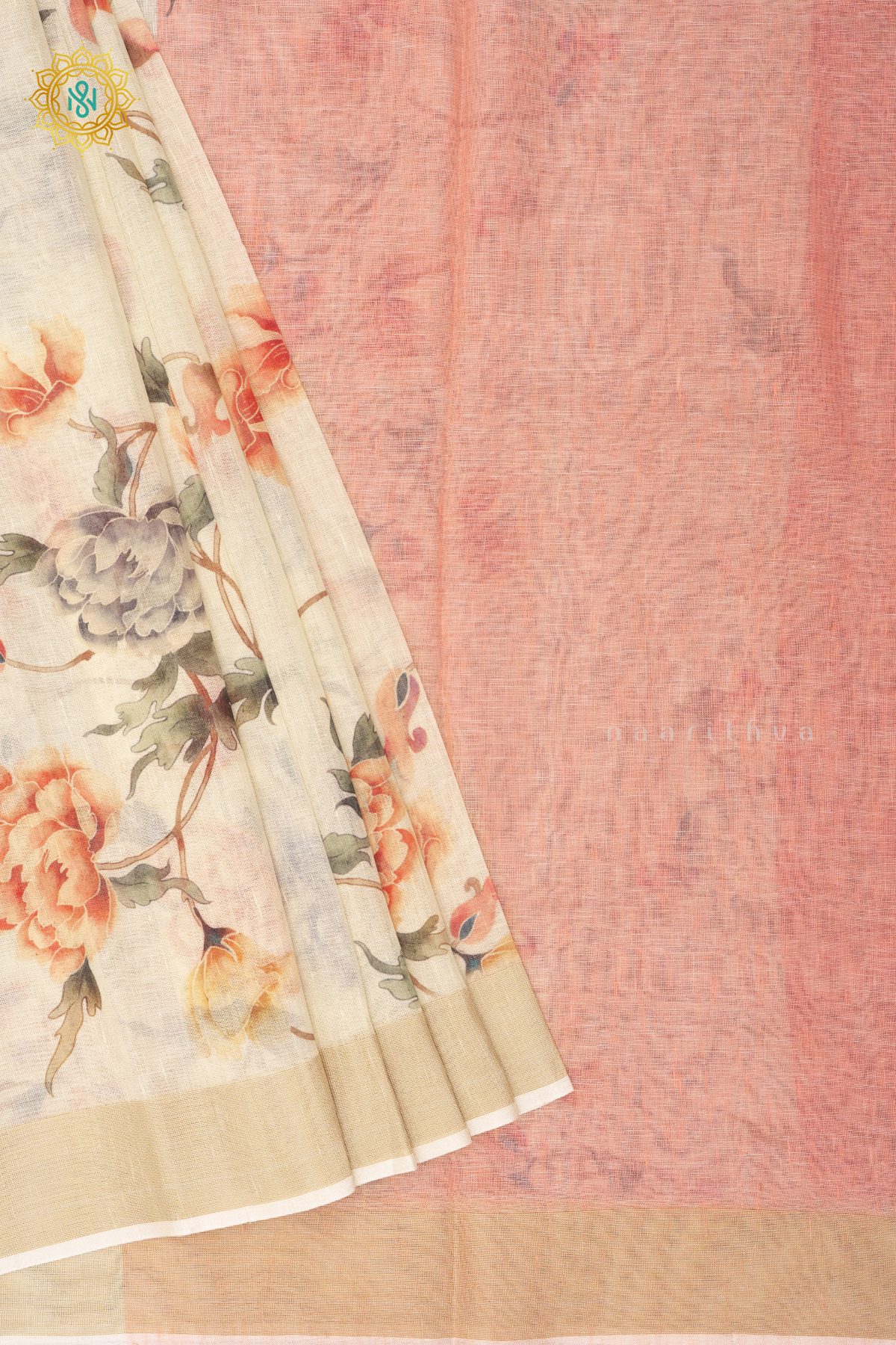 OFF WHITE WITH PEACH - LINEN BY COTTON