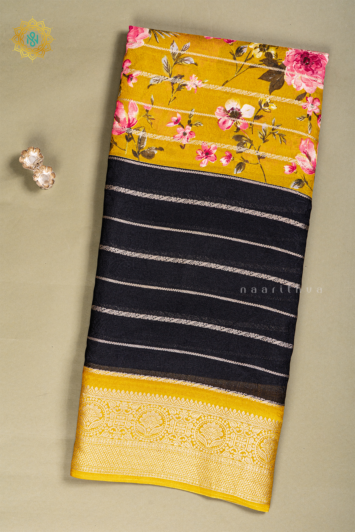 BLACK WITH YELLOW - SEMI GEORGETTE