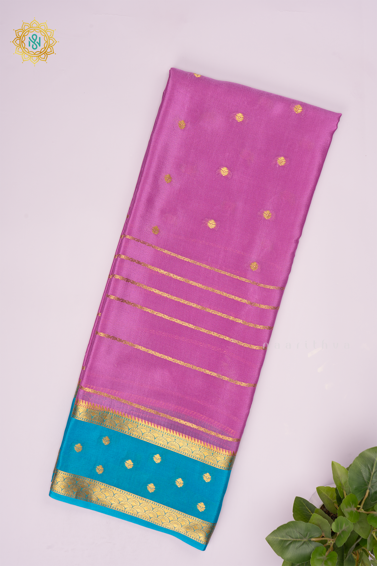 LAVENDER WITH SKY BLUE - PURE MYSORE CREPE SILK