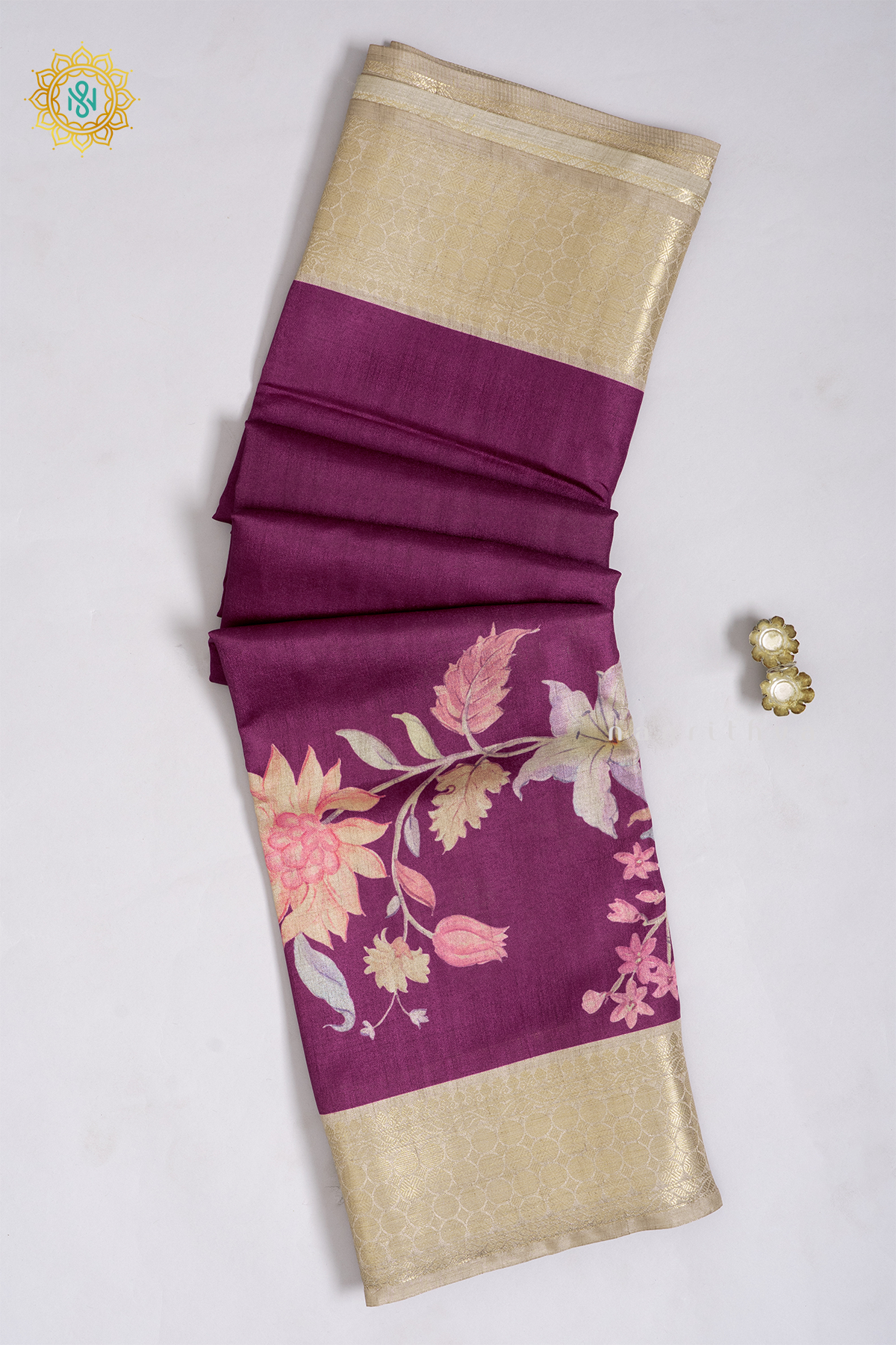 MAGENTA WITH OFF WHITE - SEMI TUSSAR SILK