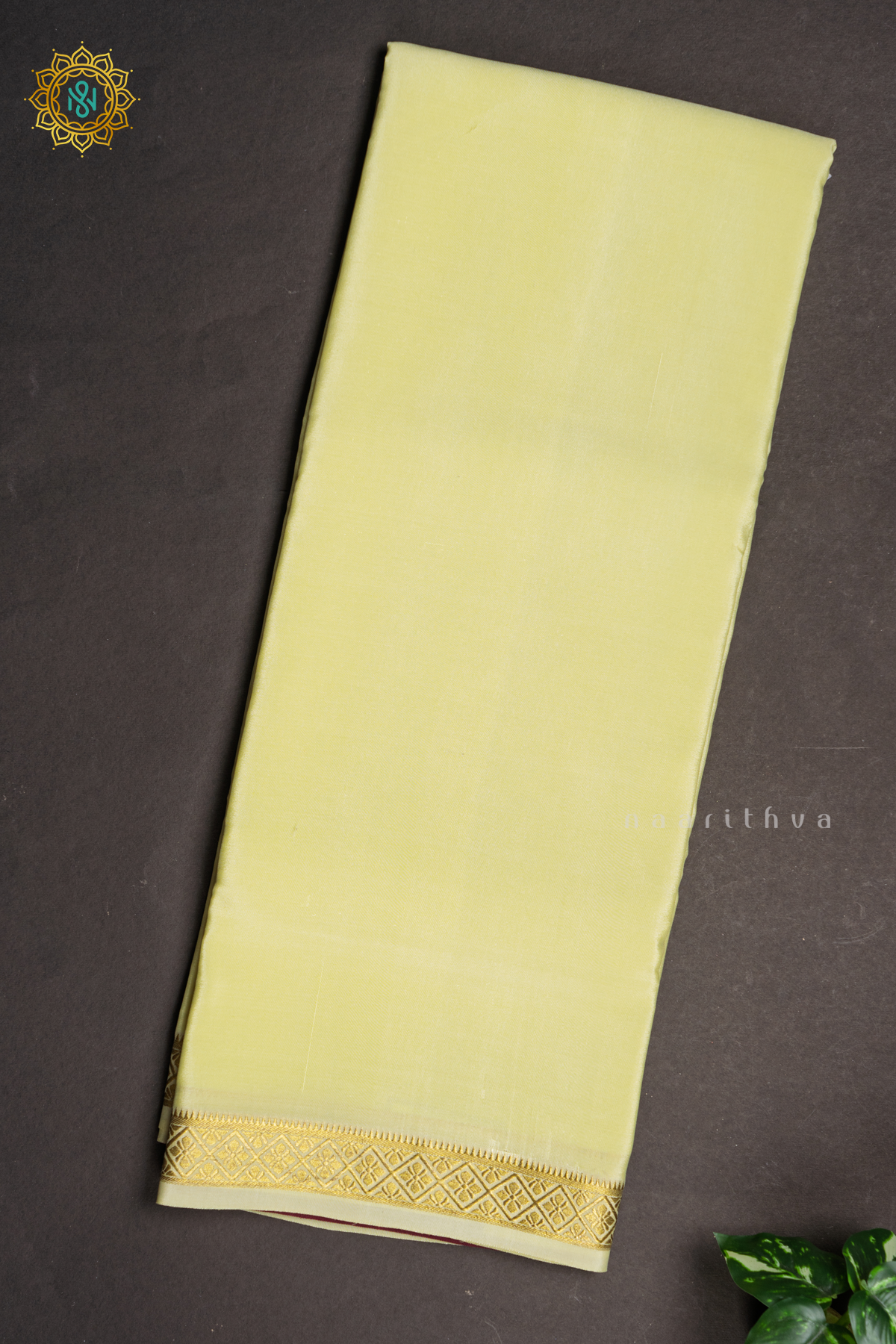 LEMON YELLOW WITH MAROON - PURE MYSORE CREPE SILK