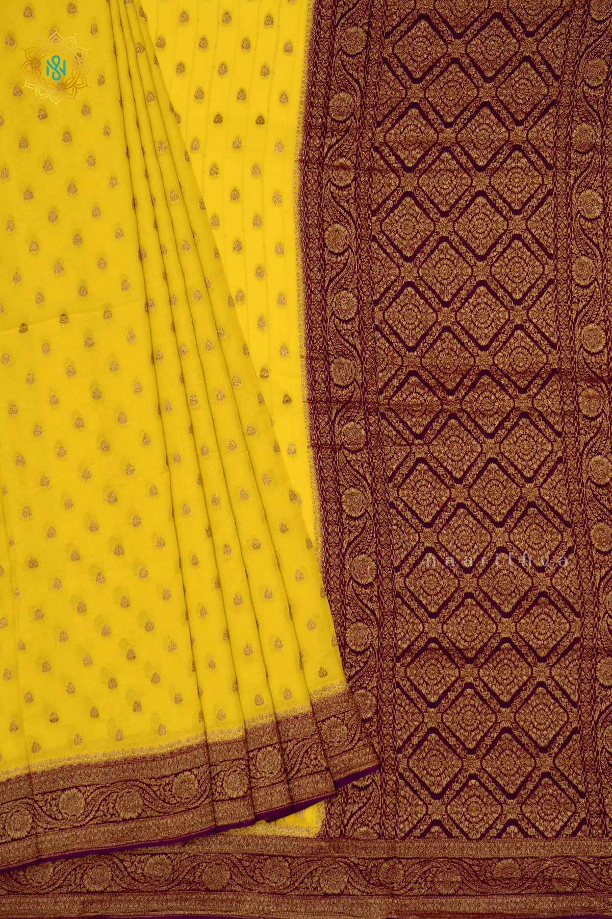 YELLOW WITH WINE - SEMI GEORGETTE