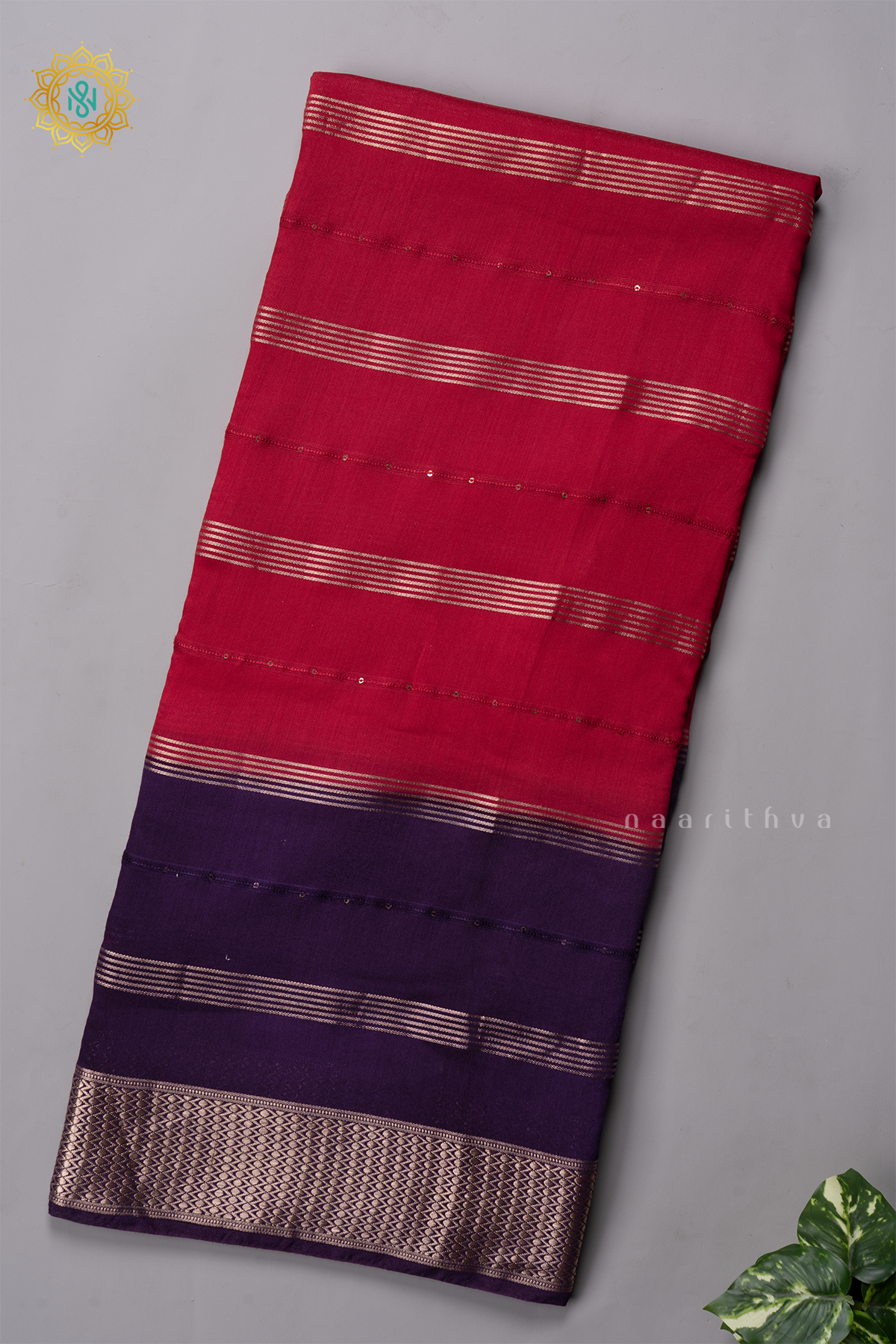 Pink With Purple Viscose Cotton Saree With Zari Stripes On The Body And Contrast Zari Border