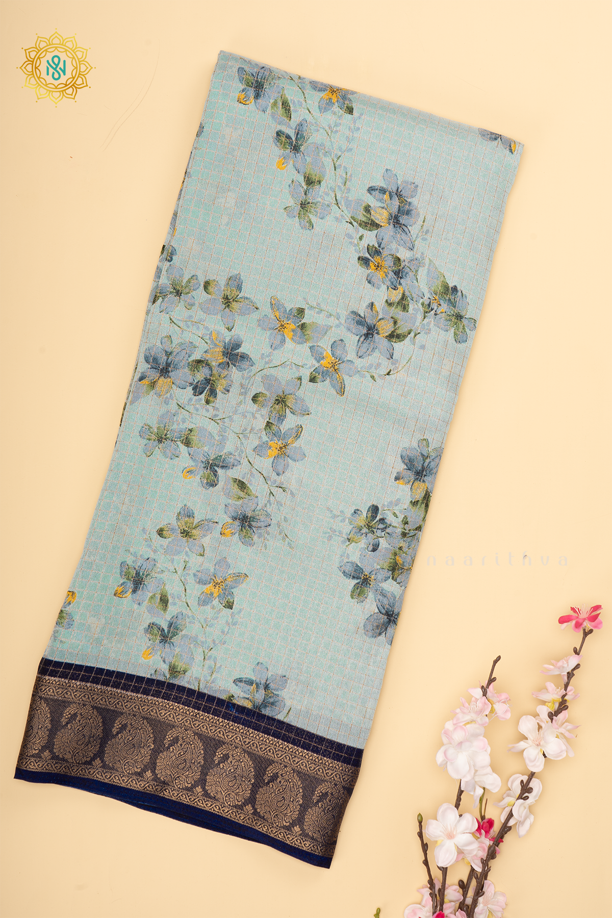 LIGHT BLUE WITH NAVY BLUE - SEMI CHIFFON GEORGETTE