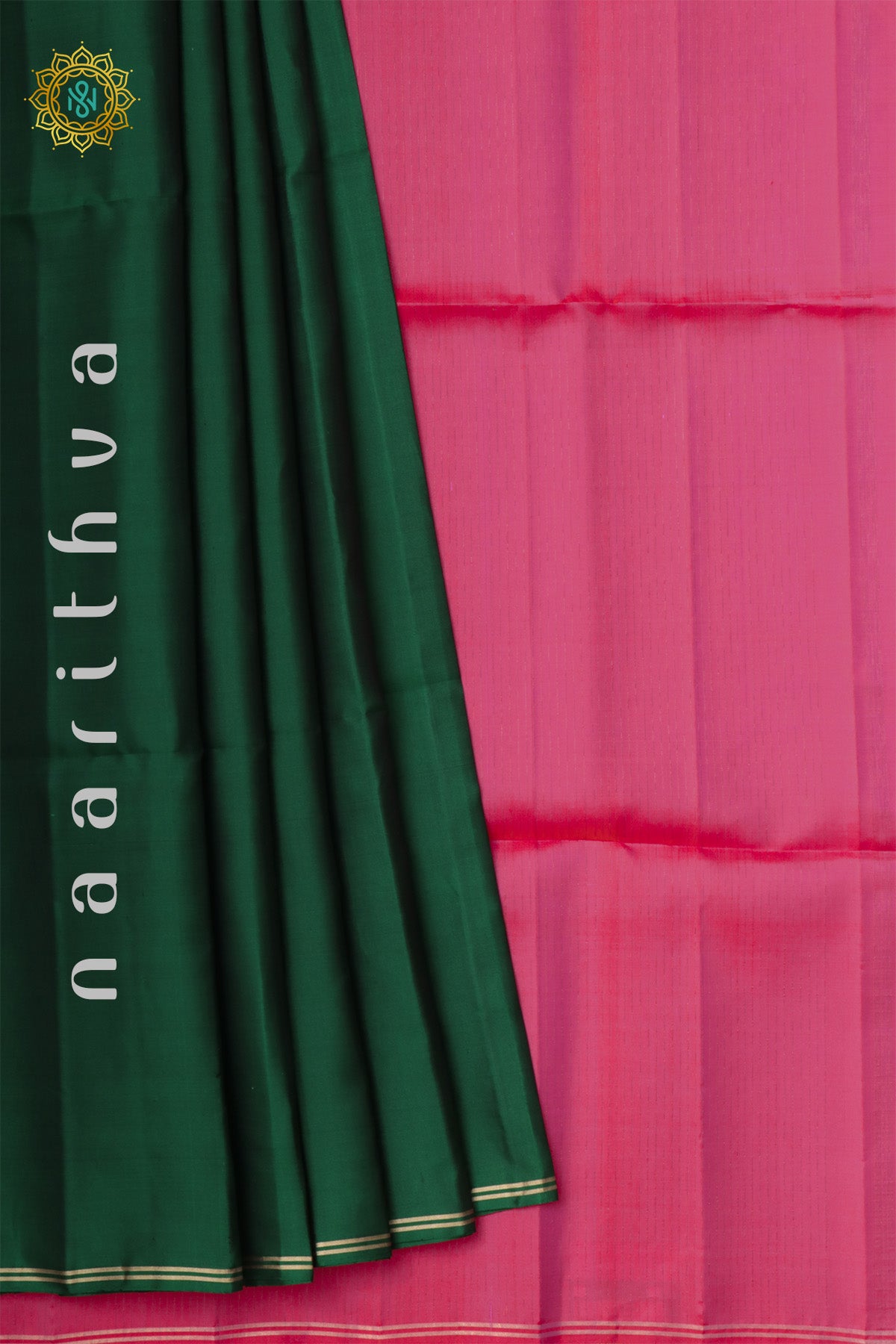 BOTTLE GREEN WITH PINK - PURE KANJIVARAM SOFT SILK