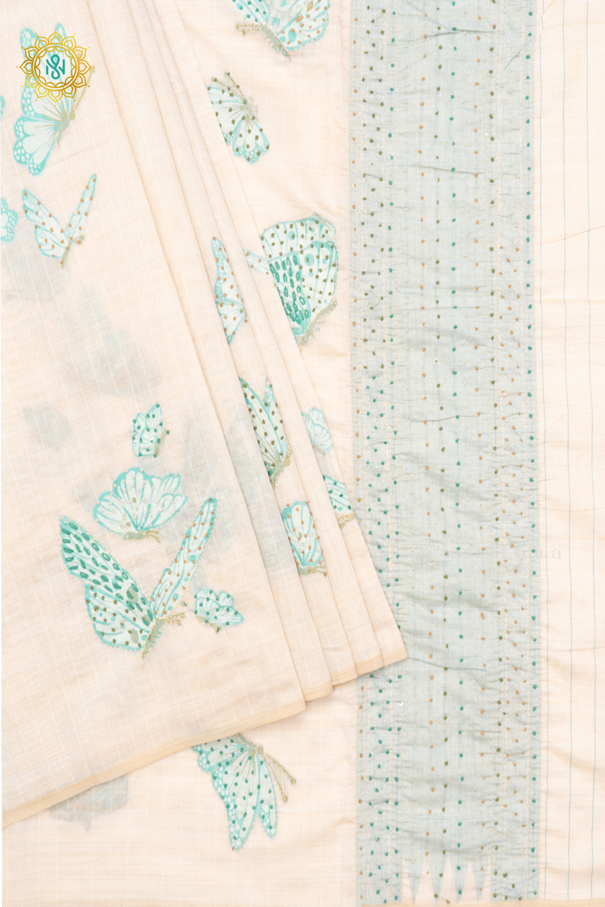 WHITE WITH GREEN - MOONGA COTTON