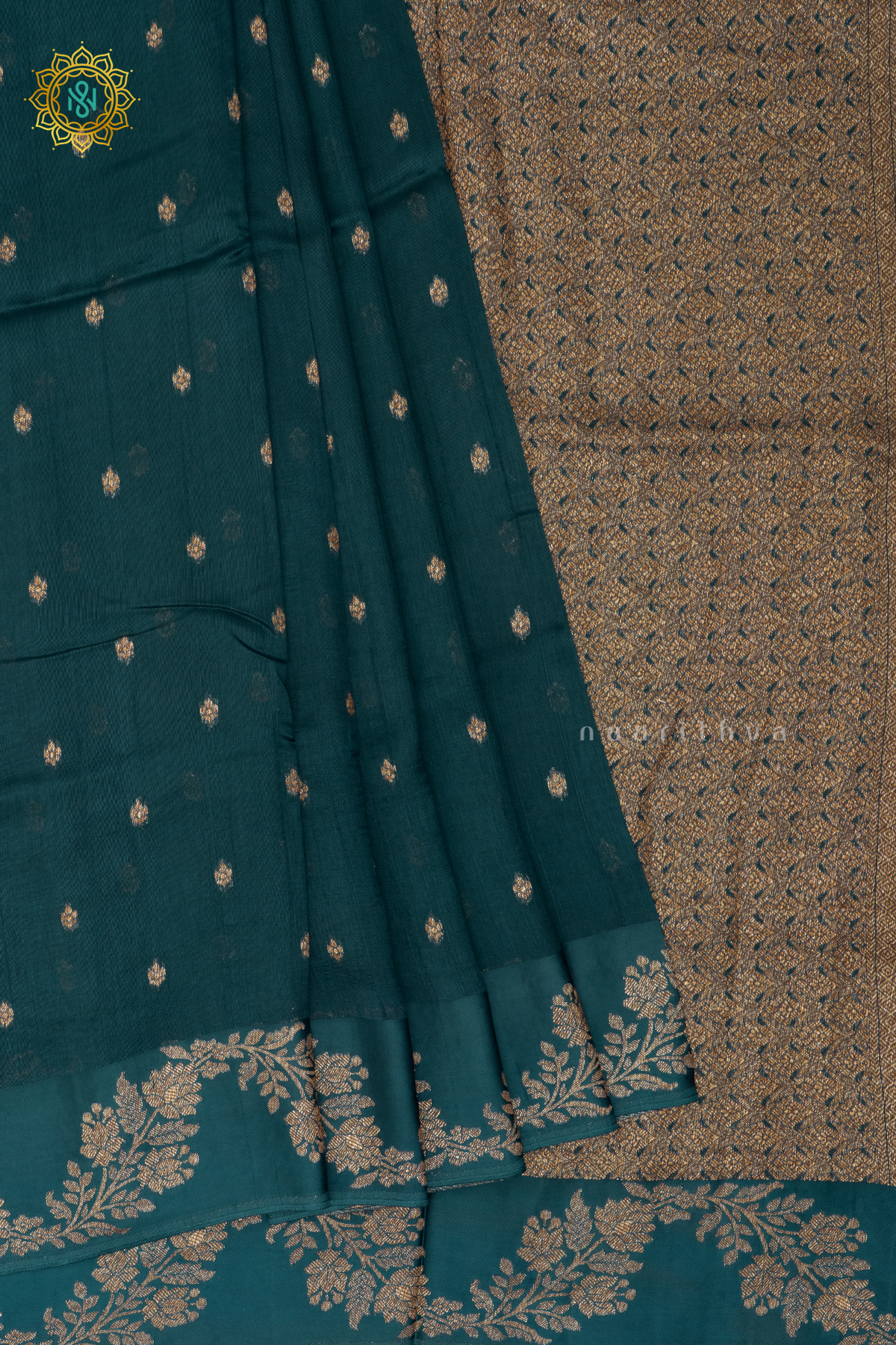 BOTTLE GREEN - SEMI TUSSAR SILK