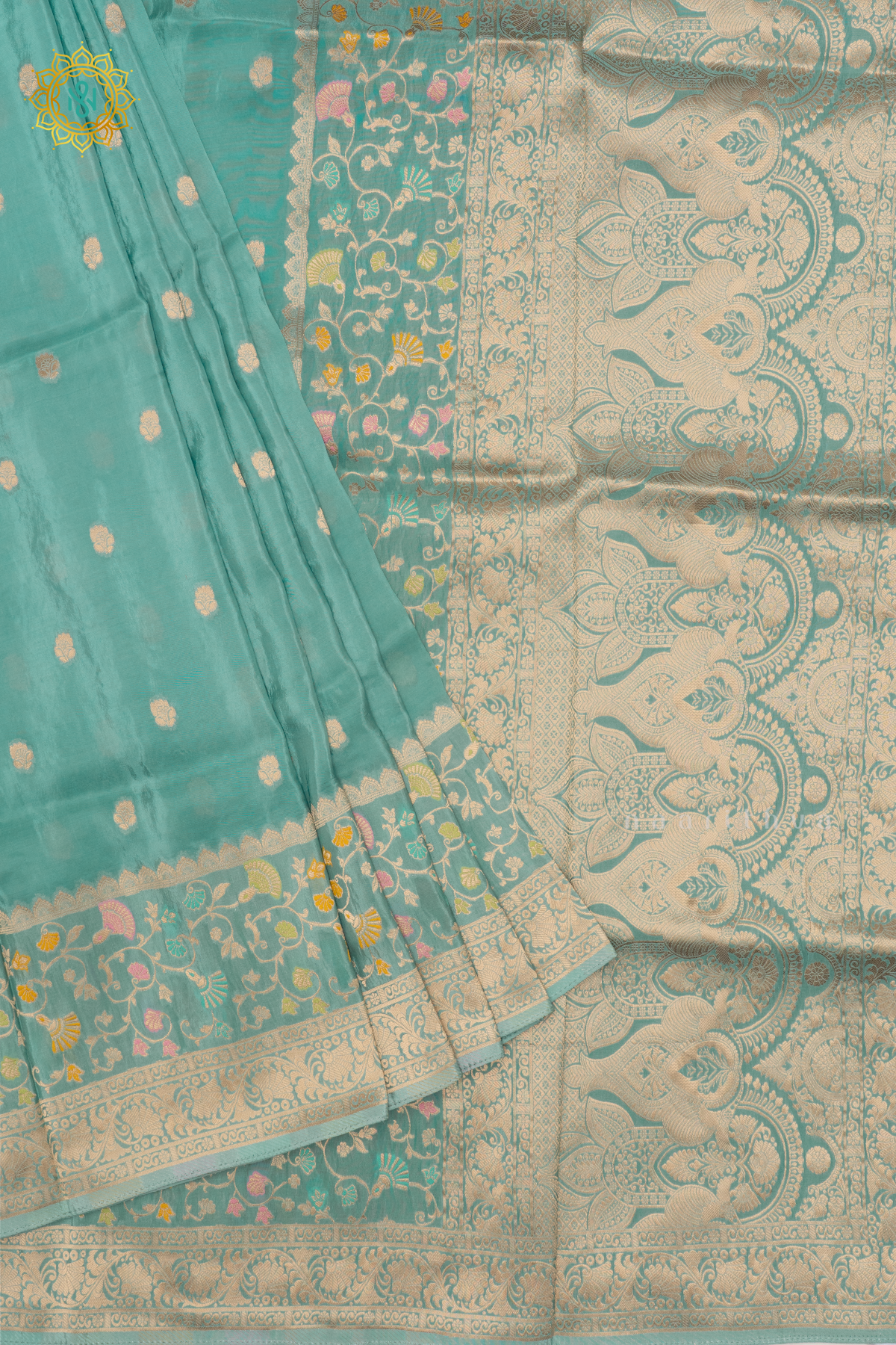 AQUA GREEN WITH BOTTLE GREEN - SATIN CREPE