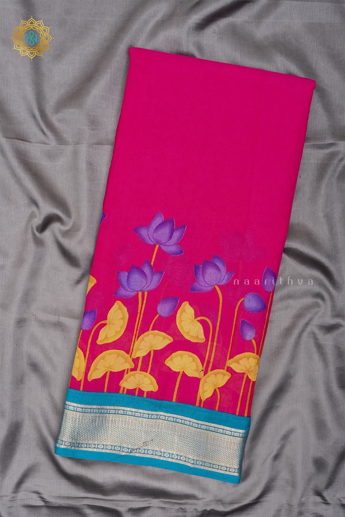 PINK WITH SKY BLUE - SEMI GEORGETTE