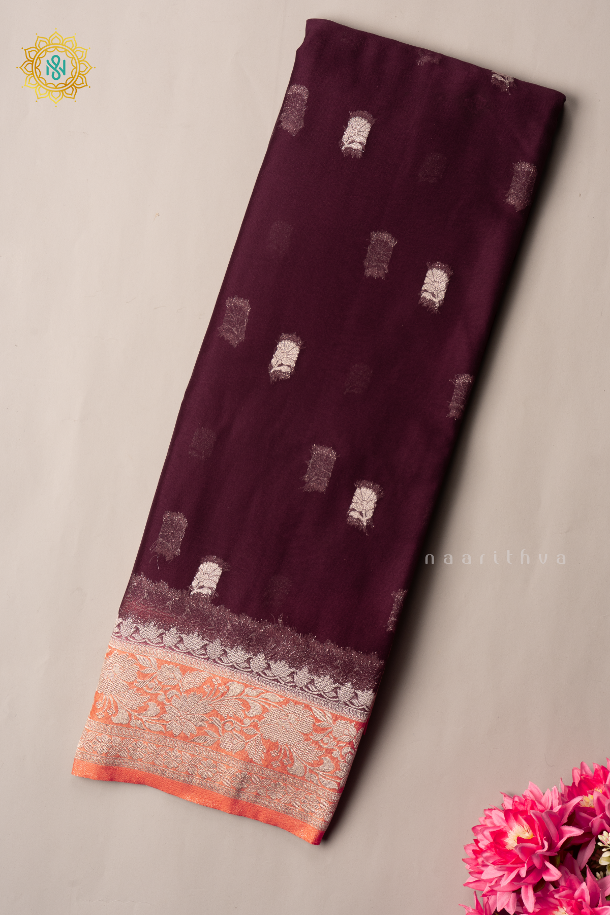 WINE WITH PEACH - SEMI CHIFFON BANARASI