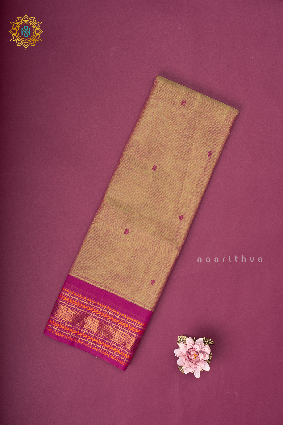 Dual Shade Of Light Green With Pink Chettinad Cotton Saree With Thread Woven Buttas & Contrast Border