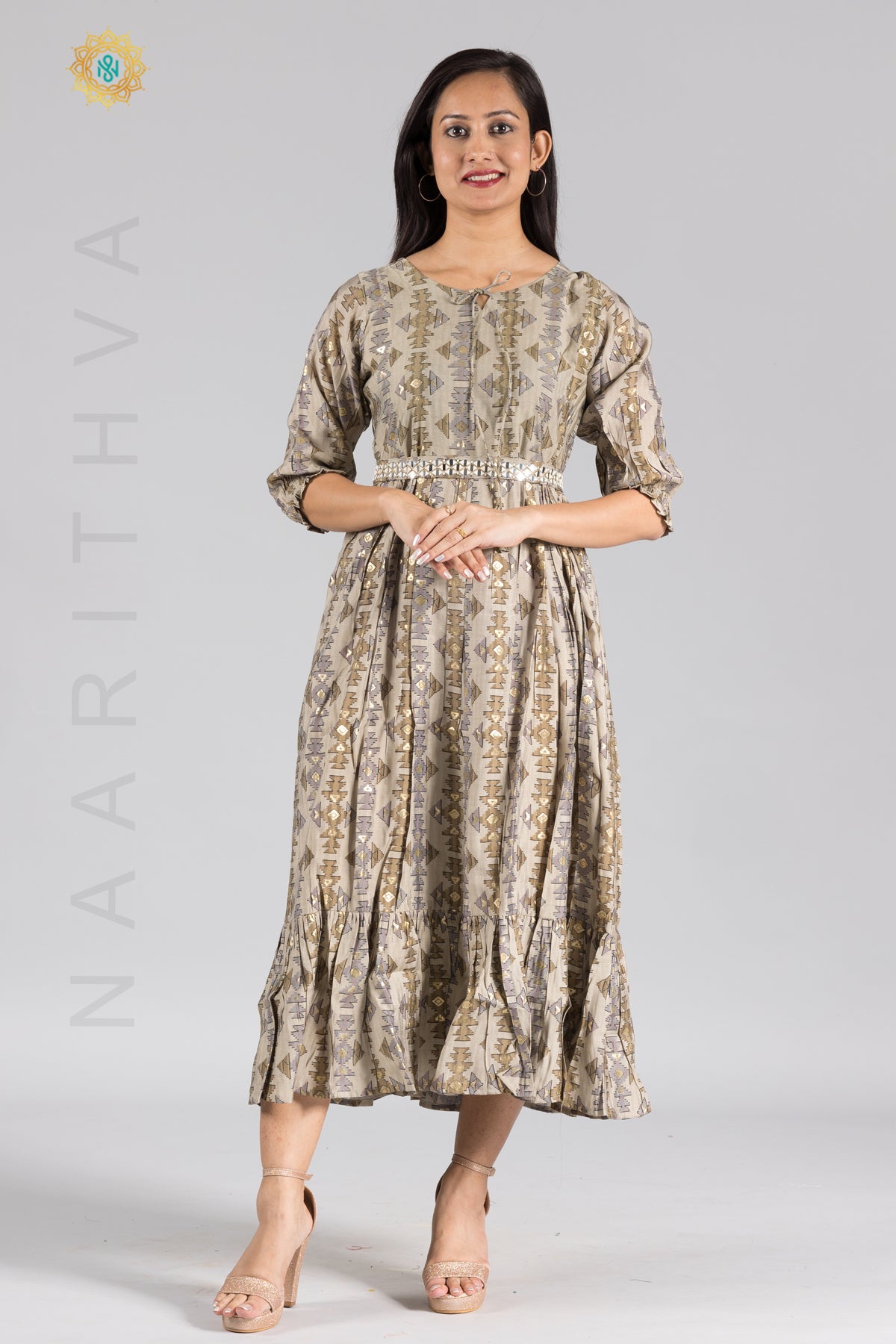 UMBRELLA PATTERN FOIL PRINTED DOUBLE LAYERED KURTI
